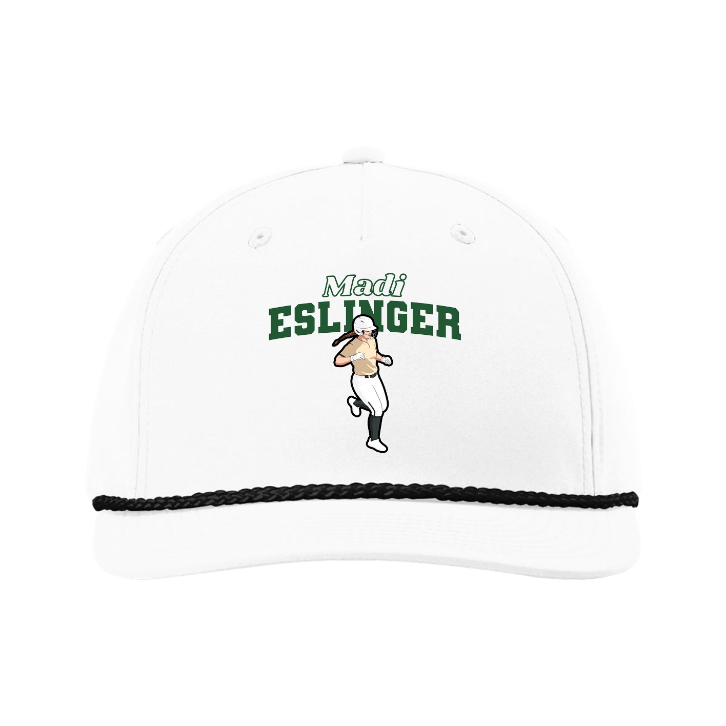 Five-Panel Classic Rope Cap — Name Arch in White