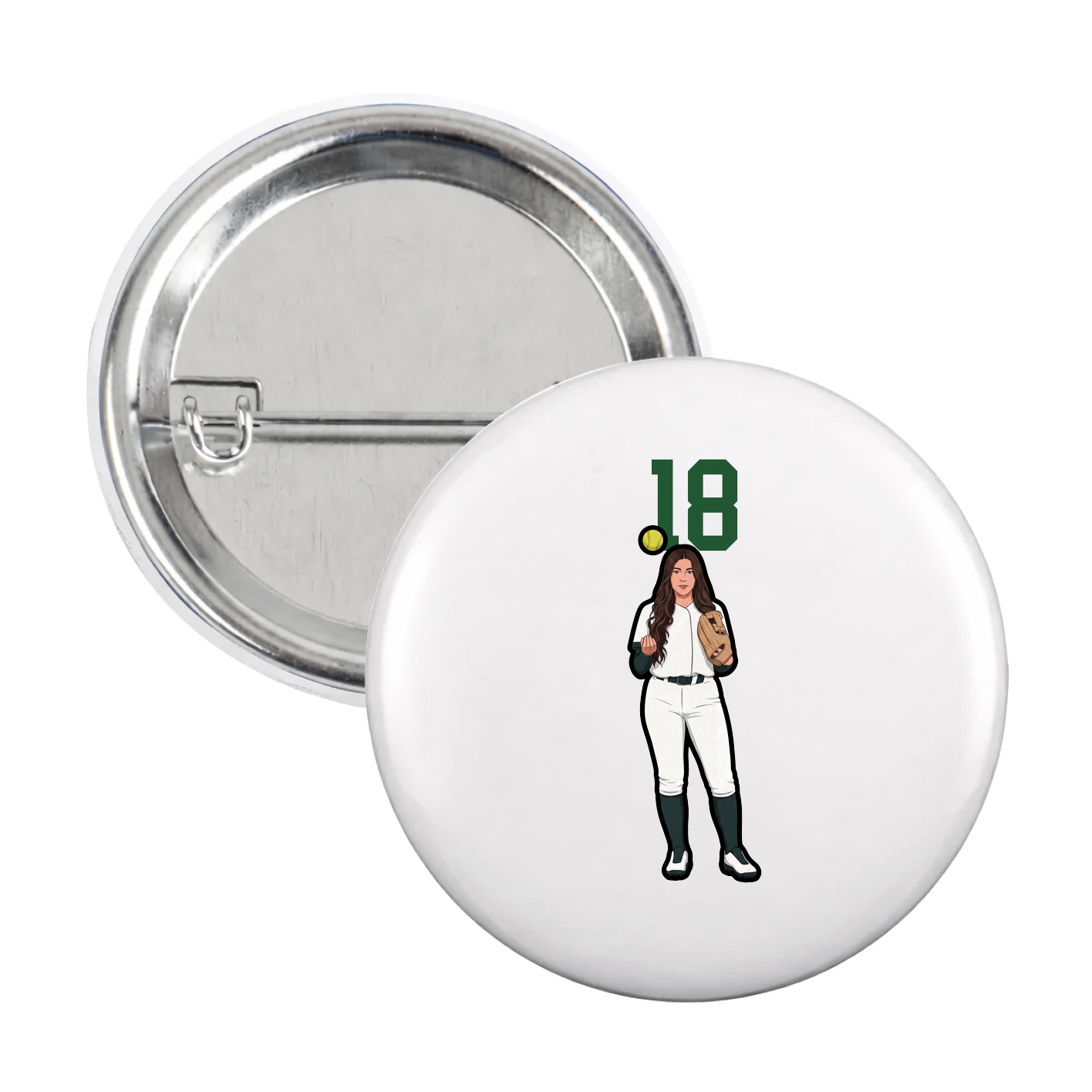 Game Day Button — Number Top in White