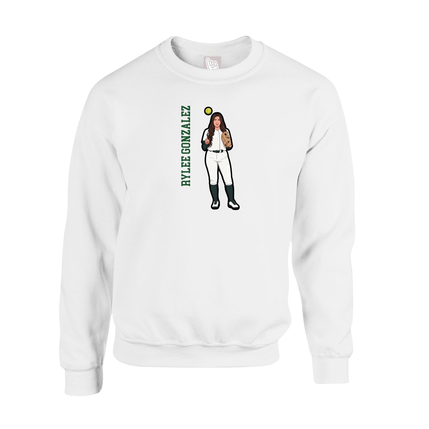 Fleece Crew — Name Vertical in White