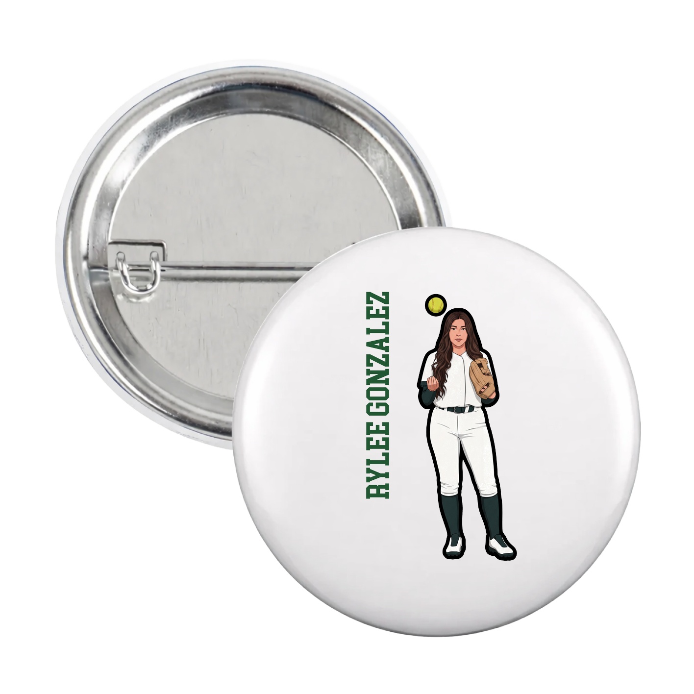 Game Day Button — Name Vertical in White
