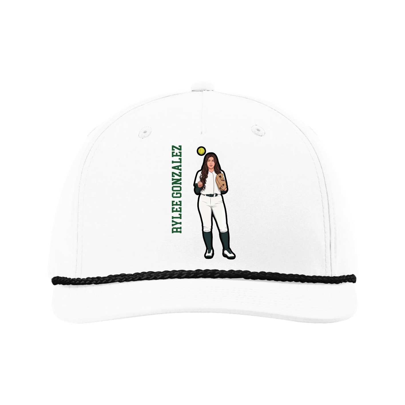 Five-Panel Classic Rope Cap — Name Vertical in White