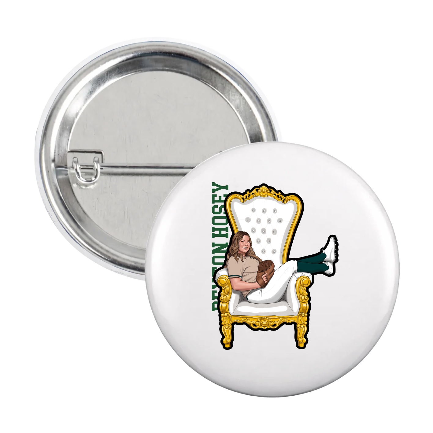 Game Day Button — Name Vertical in White