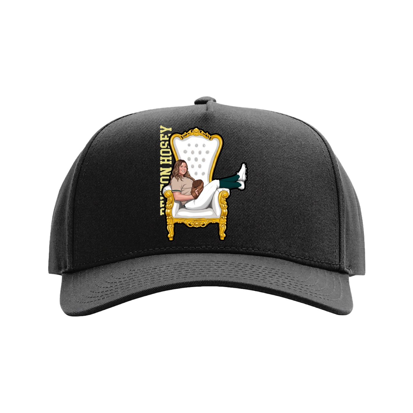 Full Fabric Five-Panel Champ Cap — Name Vertical in Black