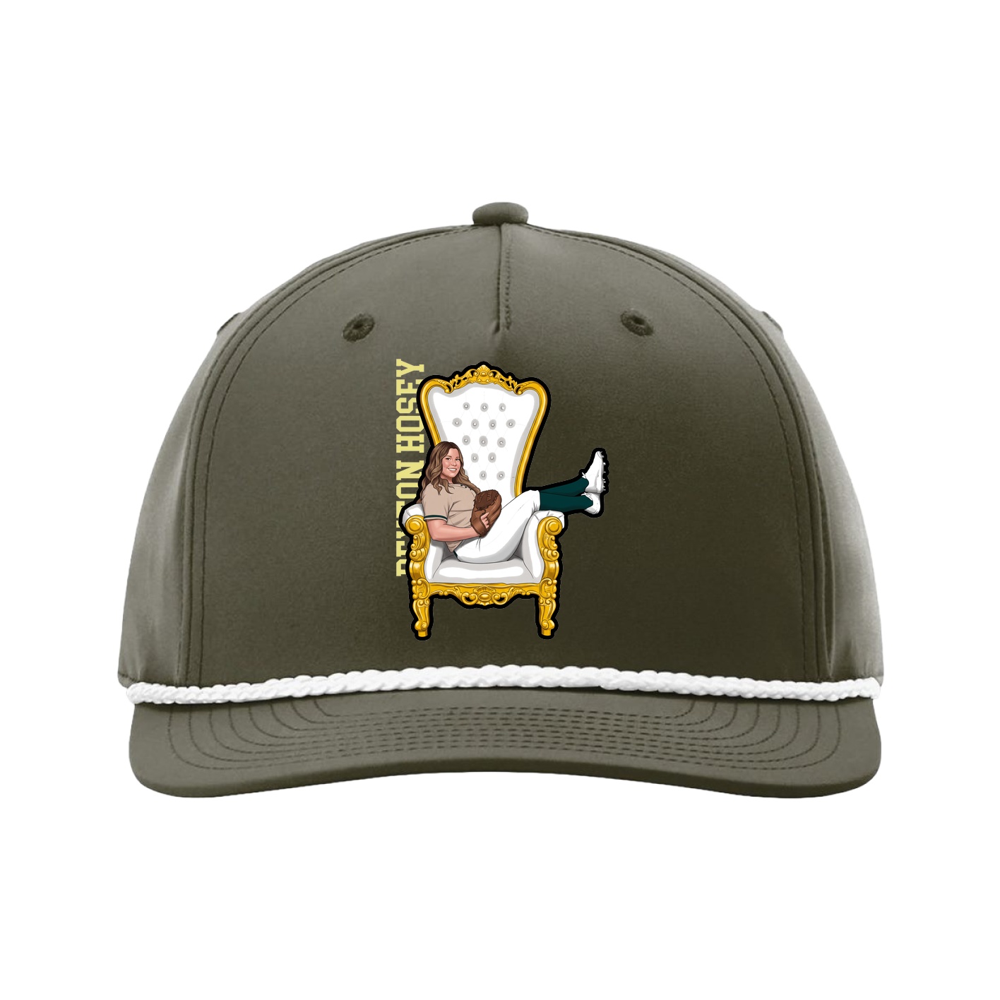 Five-Panel Classic Rope Cap — Name Vertical in Green