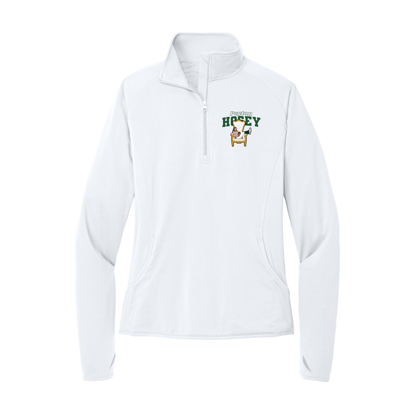 Women's Q-Zip Pullover — Name Arch in White