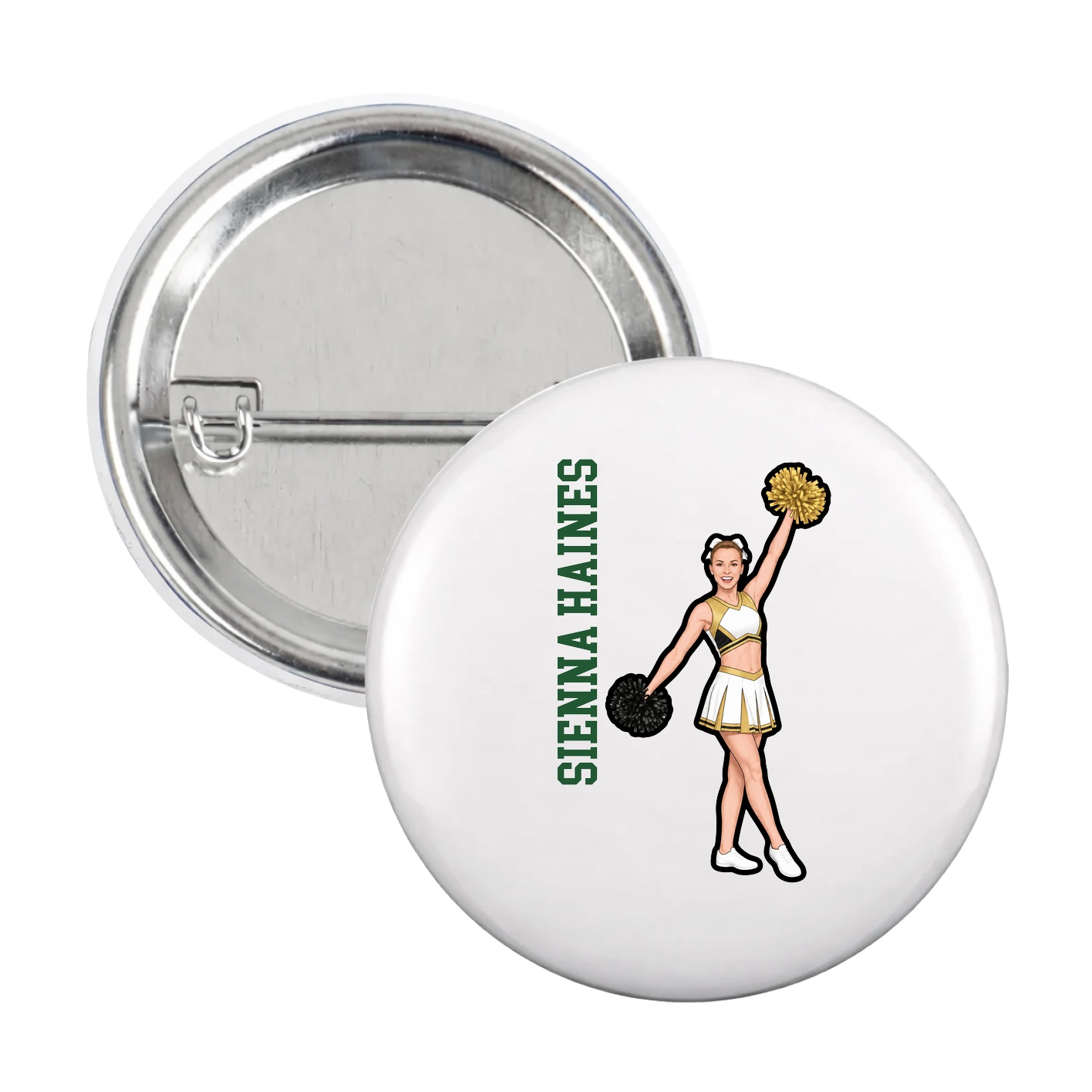 Game Day Button — Name Vertical in White