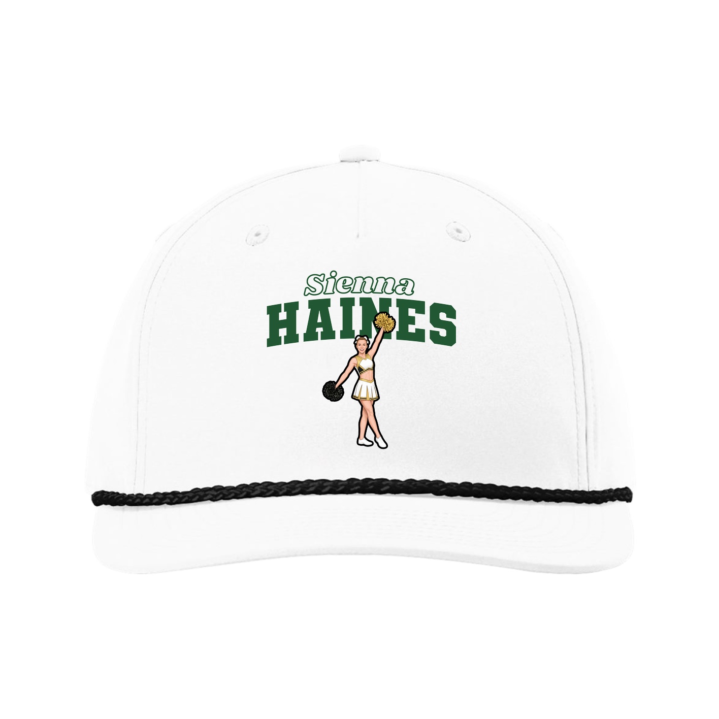 Five-Panel Classic Rope Cap — Name Arch in White