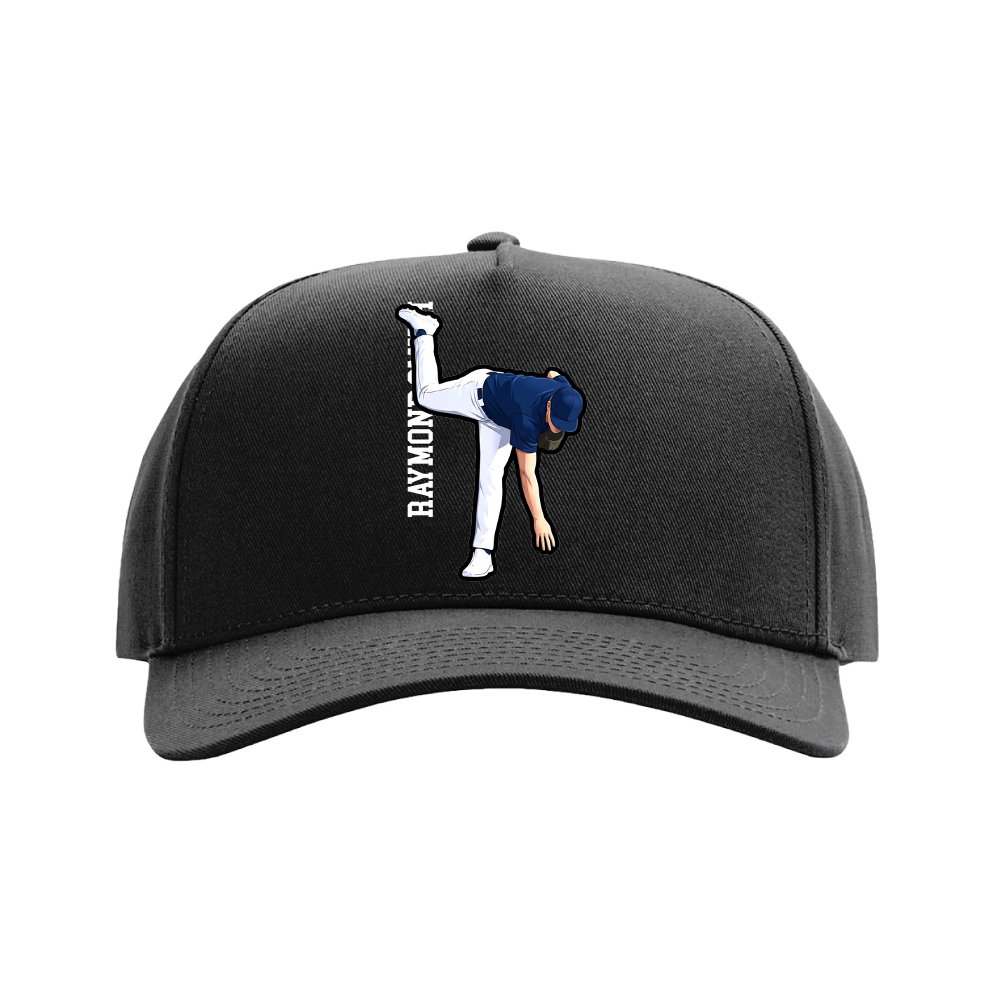 Full Fabric Five-Panel Champ Cap — Name Vertical in Black