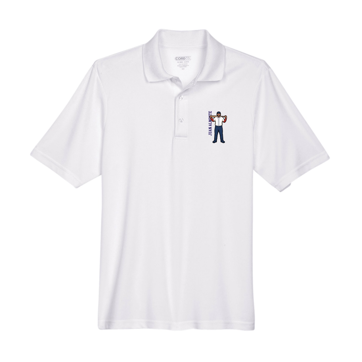 Performance Polo — Name Vertical in White
