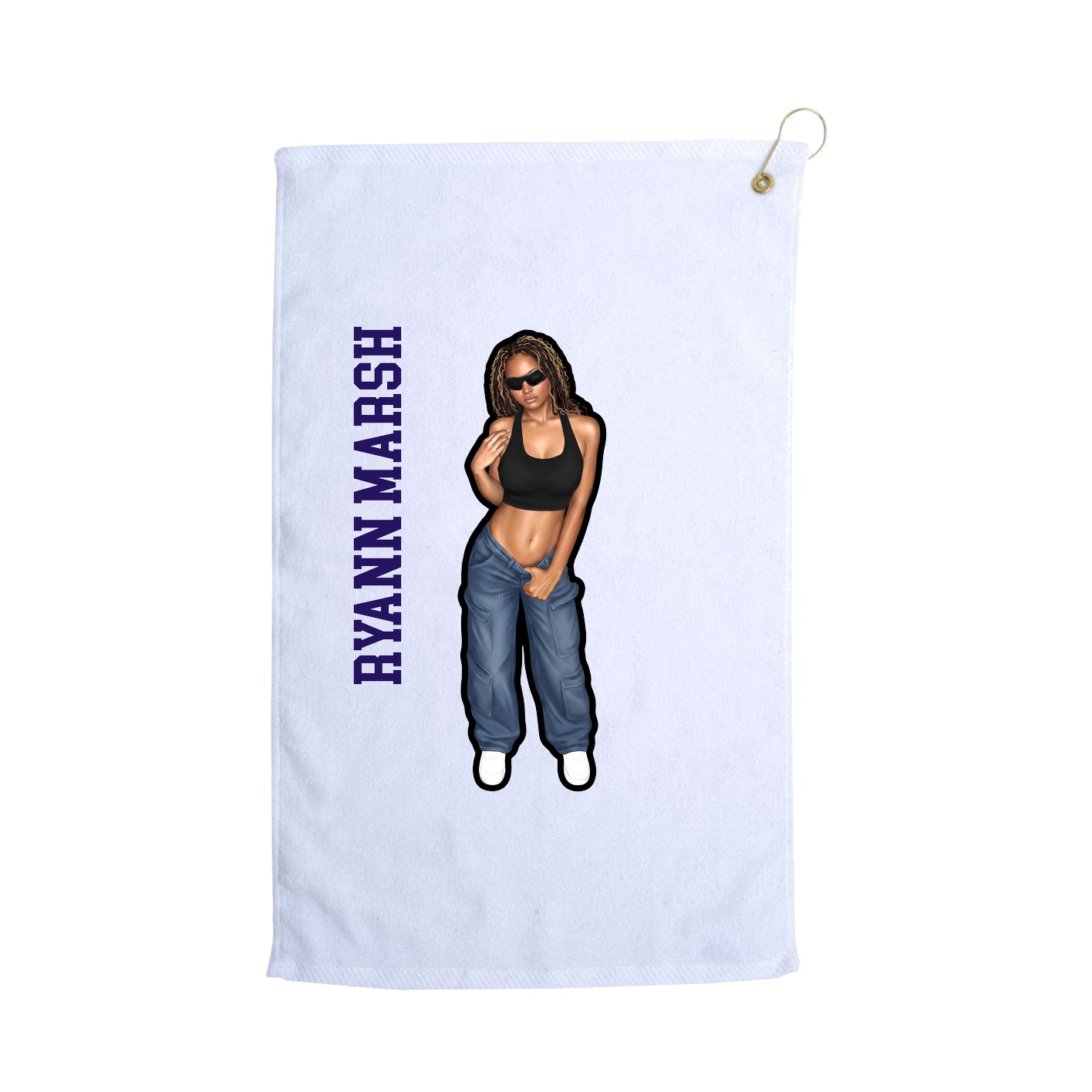 Golf Towel — Name Vertical in White