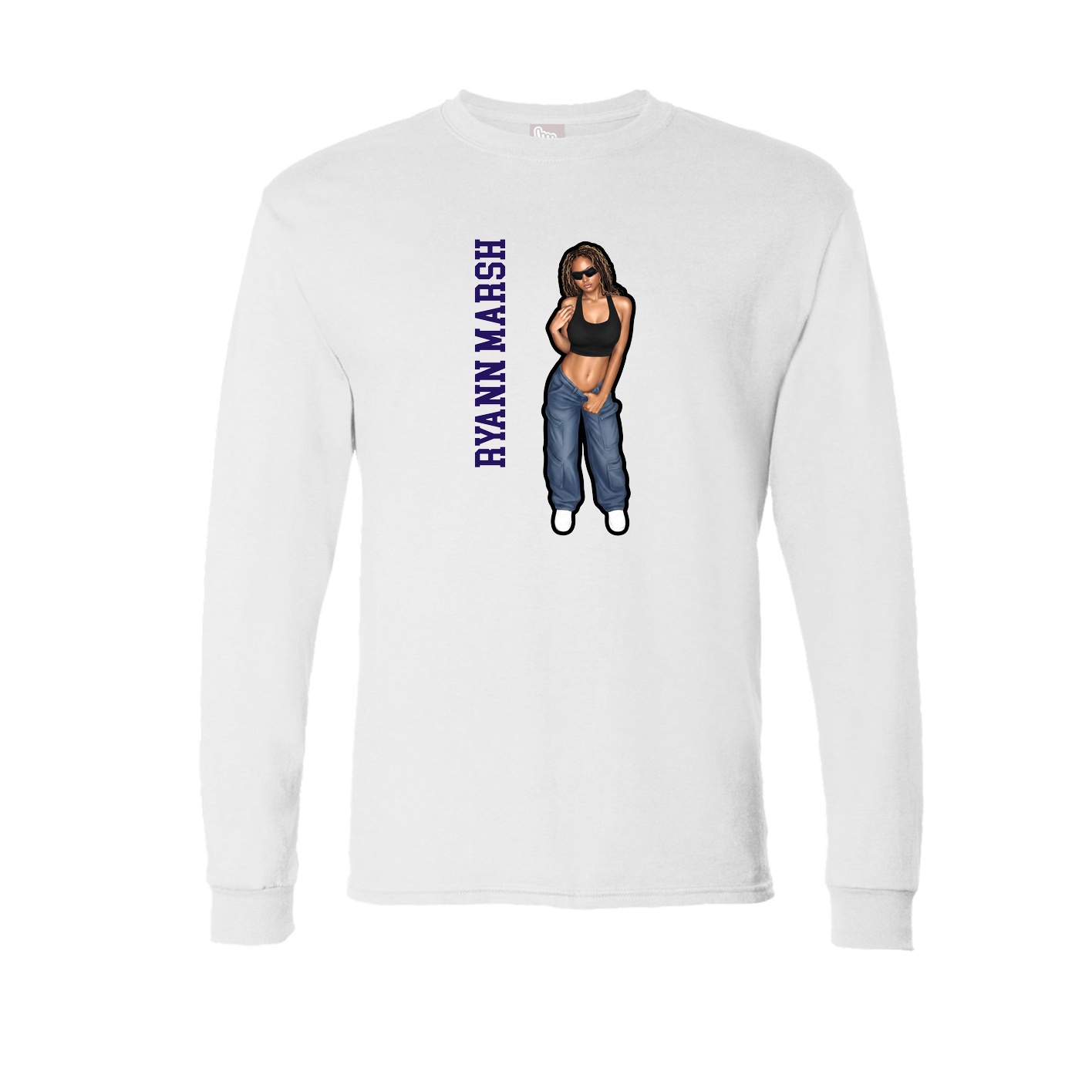 Long Sleeve Tee — Name Vertical in White