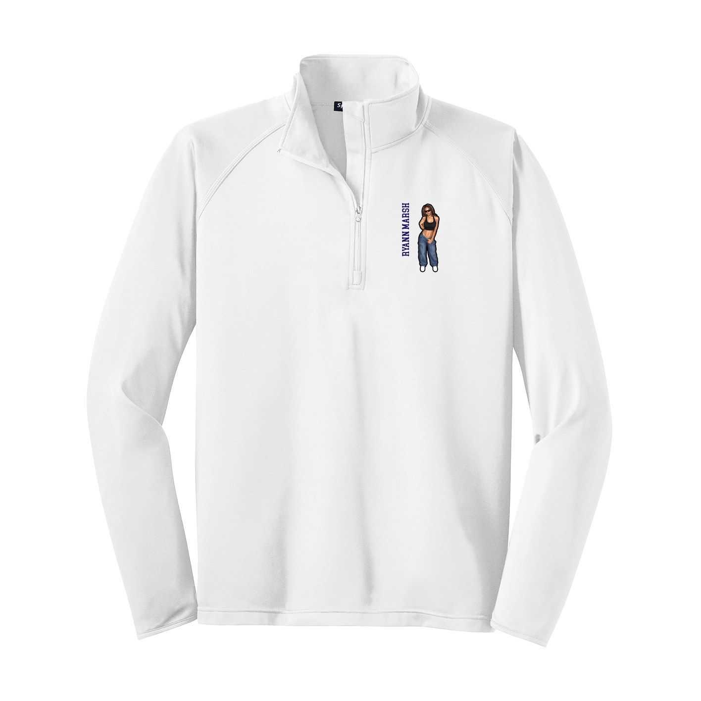 Q-Zip Pullover — Name Vertical in White