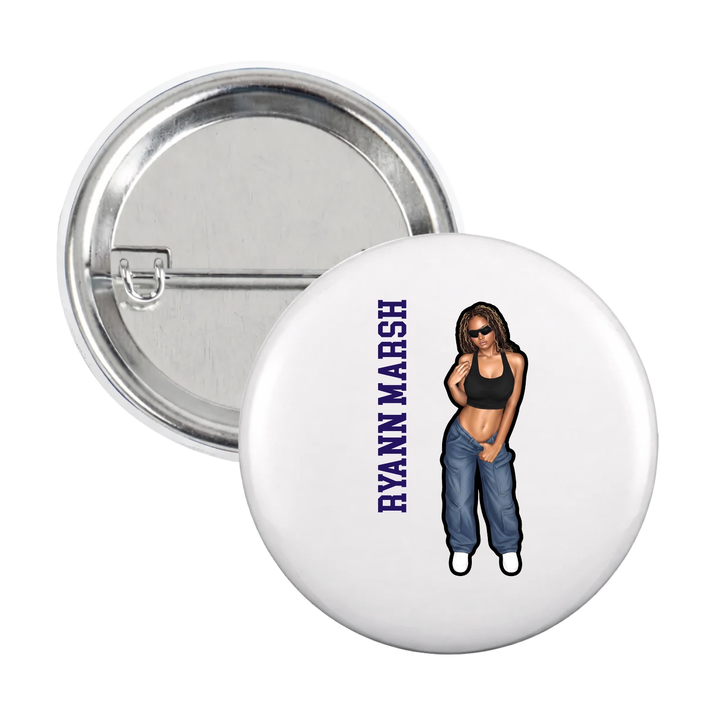 Game Day Button — Name Vertical in White
