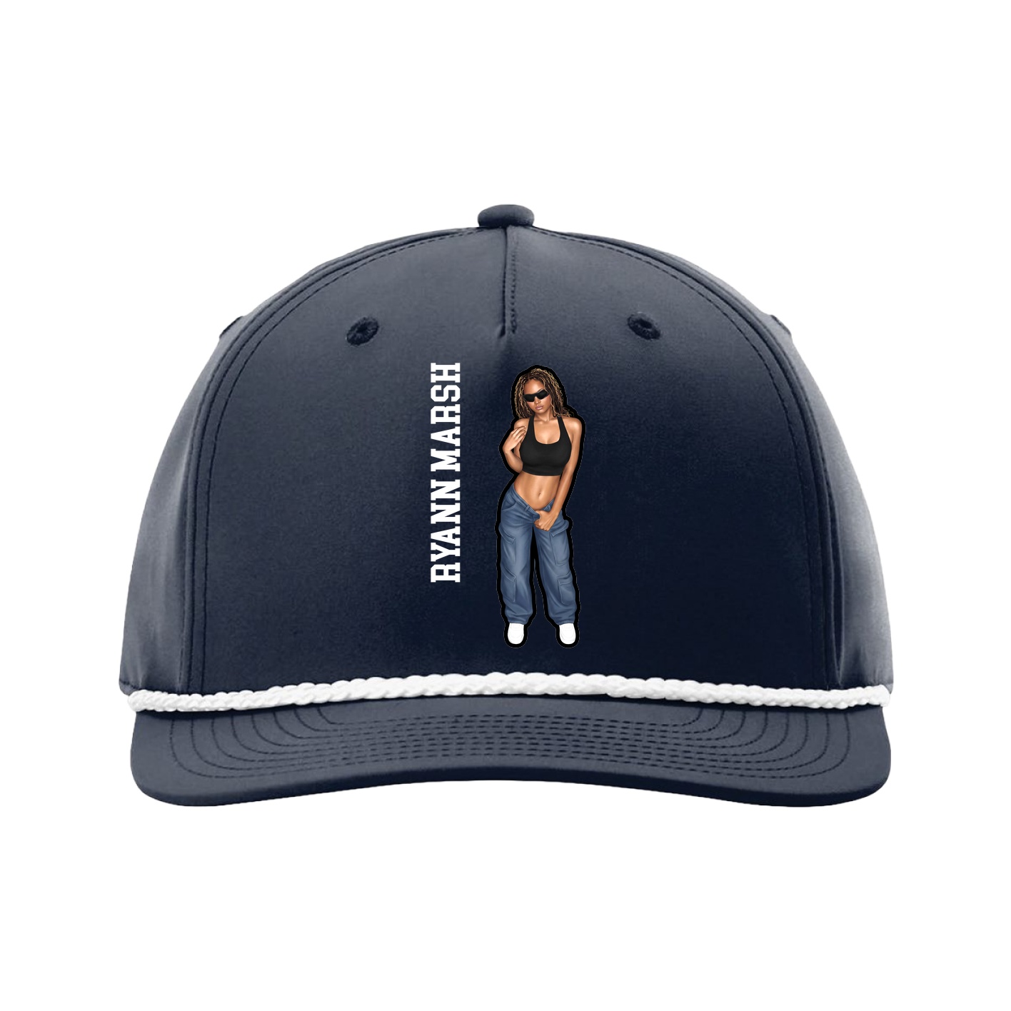 Five-Panel Classic Rope Cap — Name Vertical in Navy