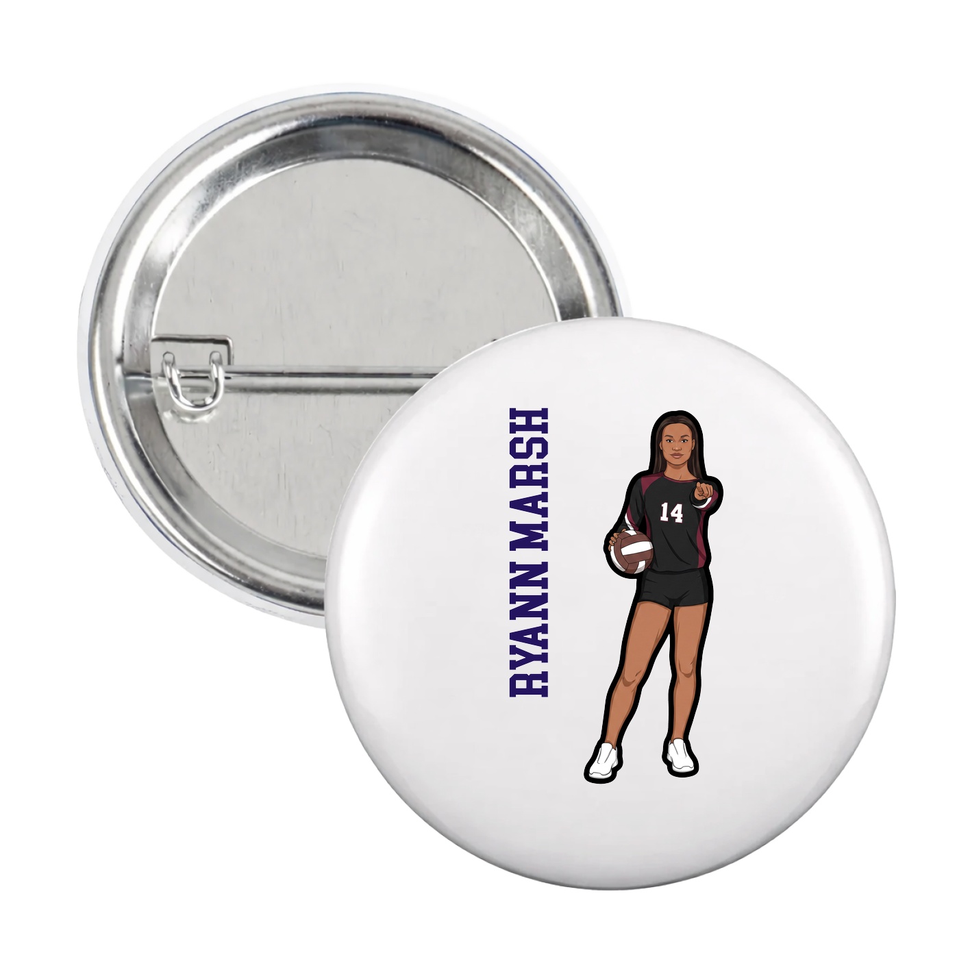 Game Day Button — Name Vertical in White