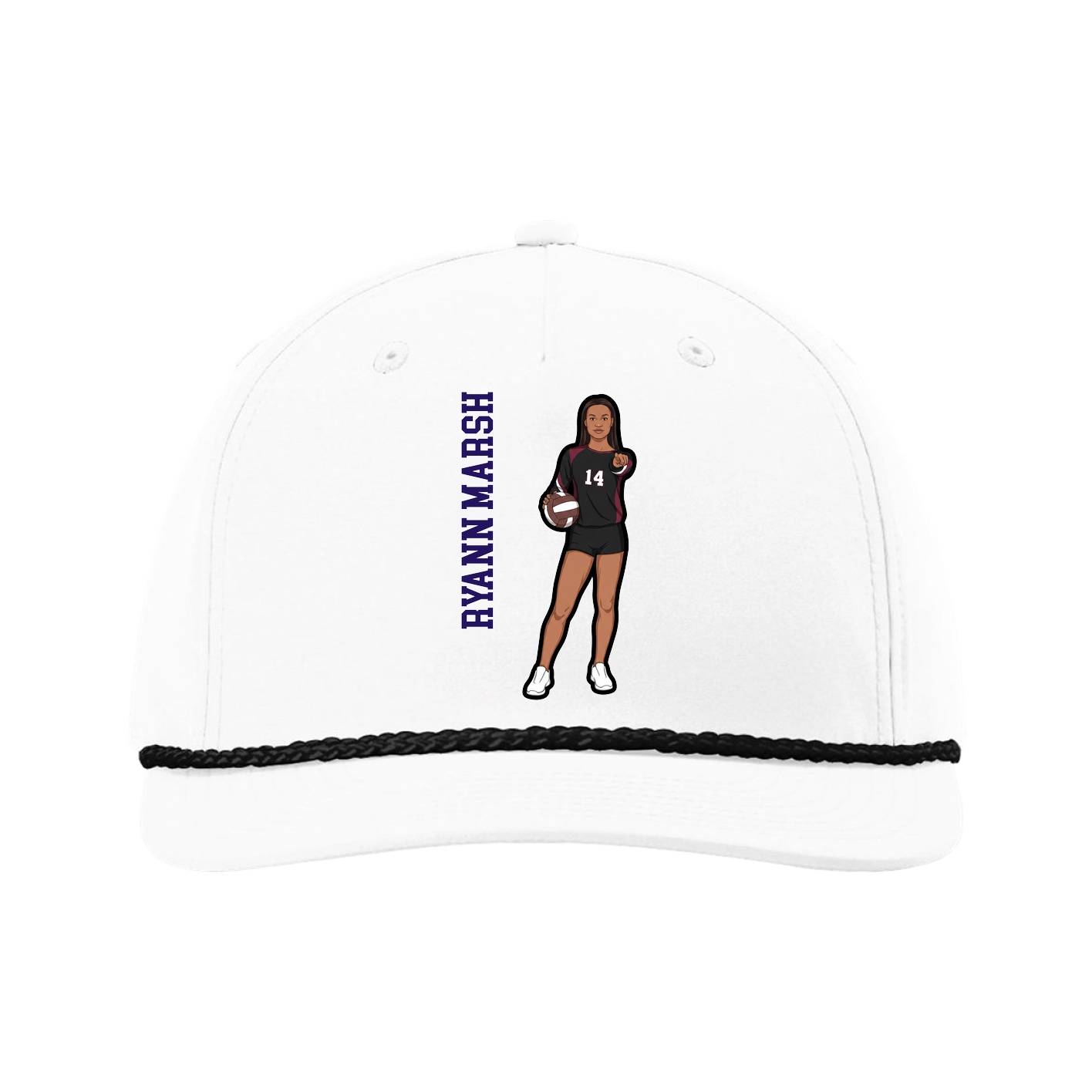 Five-Panel Classic Rope Cap — Name Vertical in White