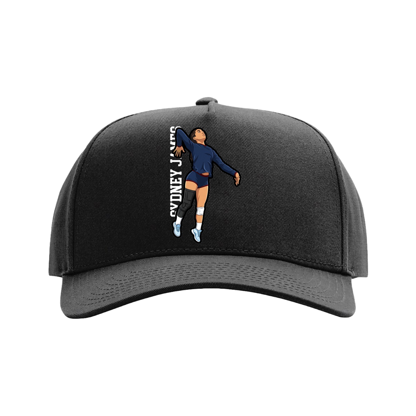 Full Fabric Five-Panel Champ Cap — Name Vertical in Black