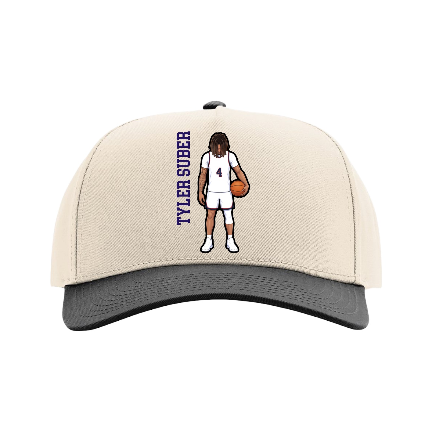 Full Fabric Five-Panel Champ Cap — Name Vertical in Cream/Black