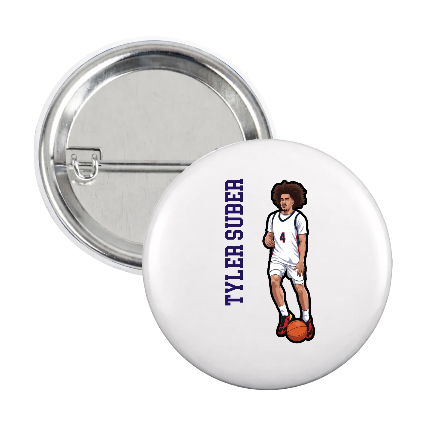 Game Day Button — Name Vertical in White