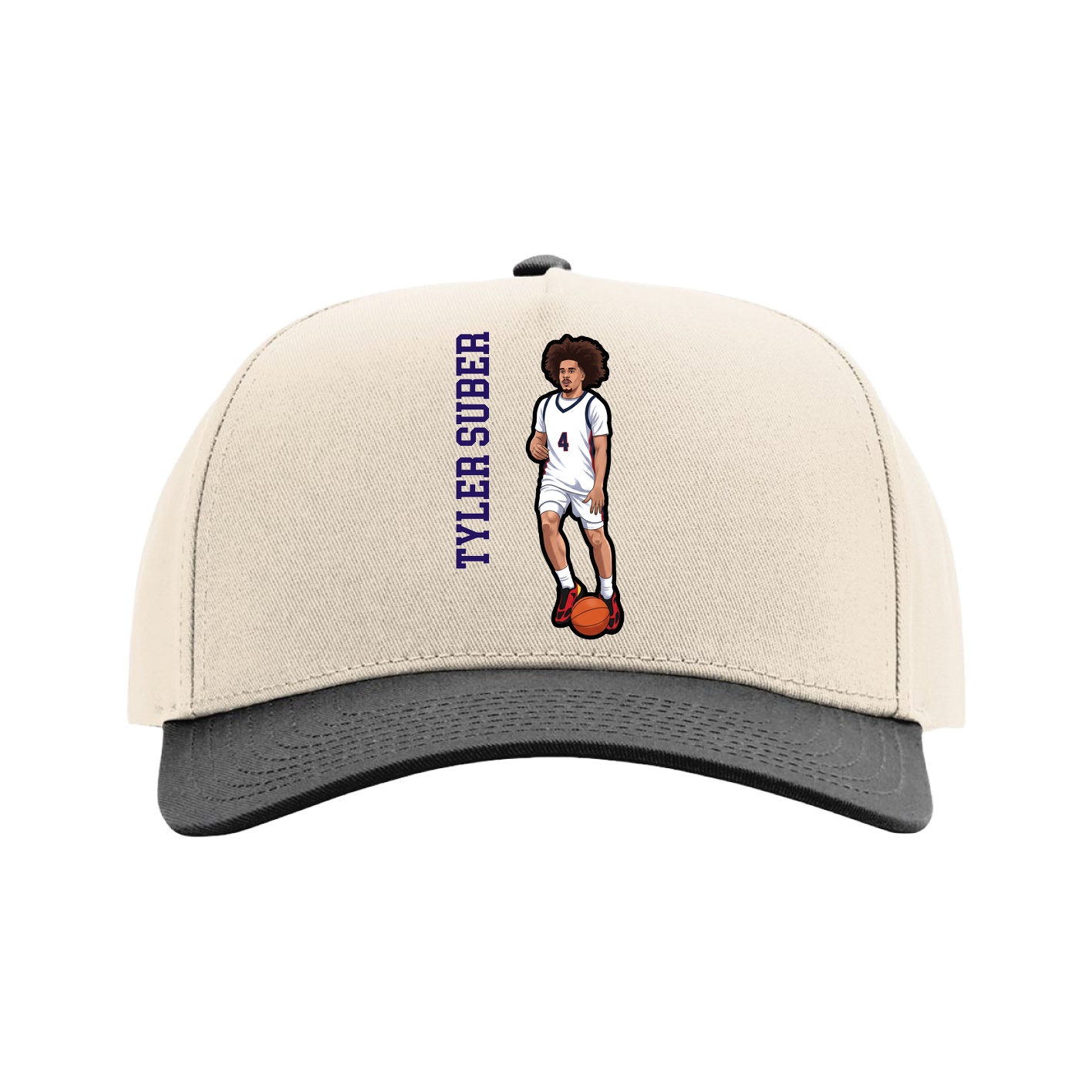 Full Fabric Five-Panel Champ Cap — Name Vertical in Cream/Black