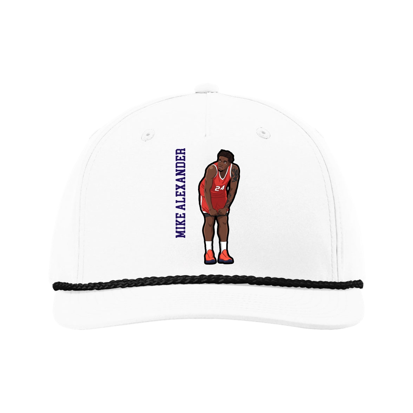 Five-Panel Classic Rope Cap — Name Vertical in White