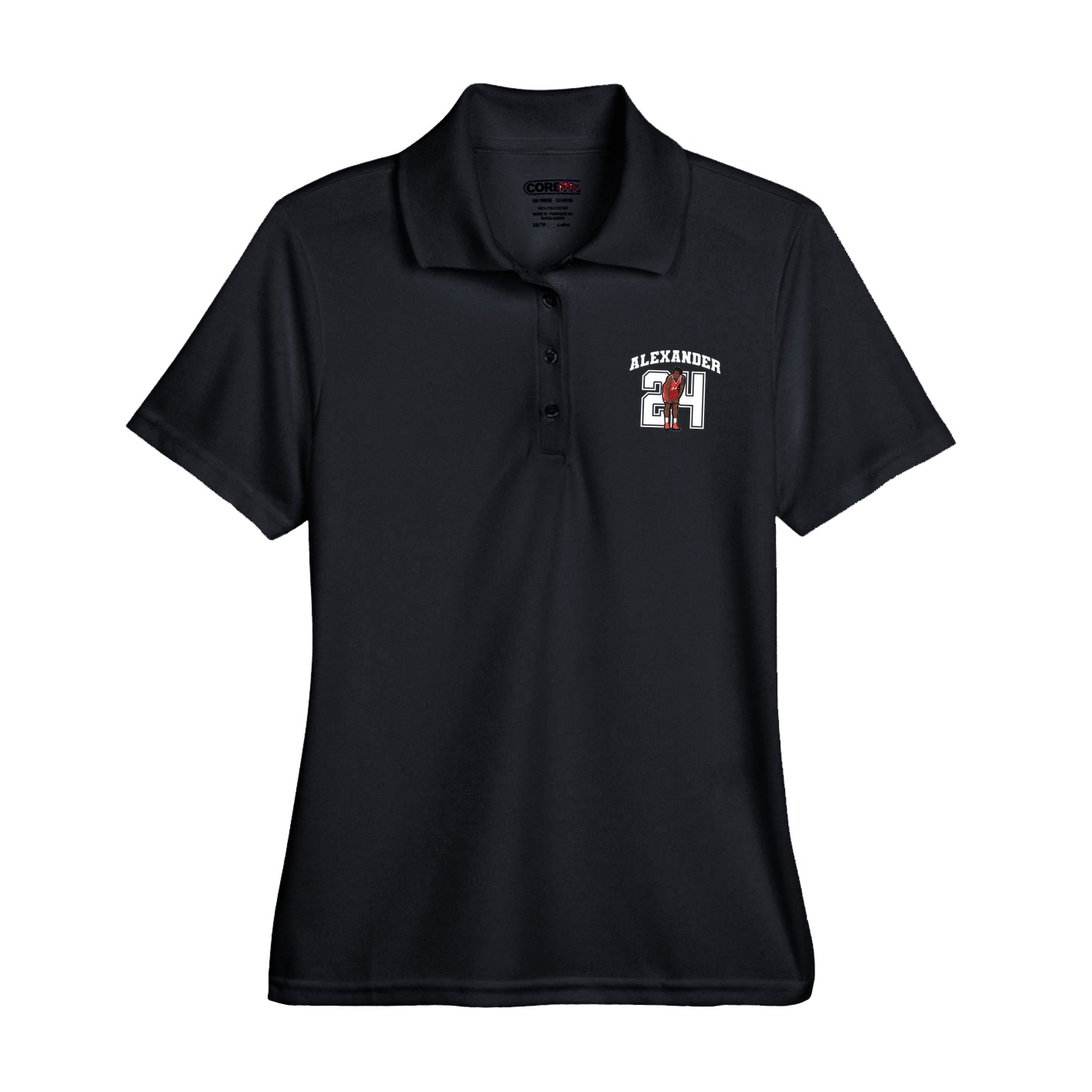 Womens Performance Polo — Number in Black