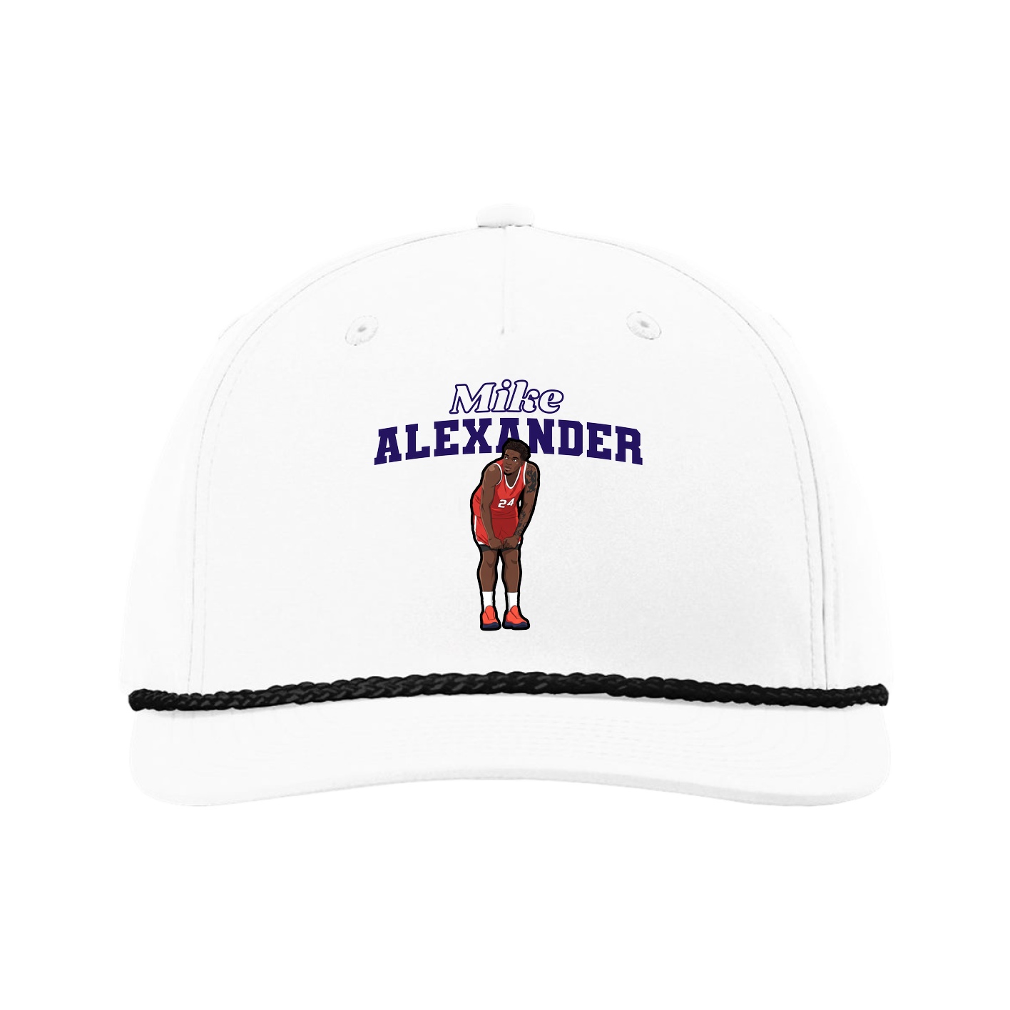 Five-Panel Classic Rope Cap — Name Arch in White