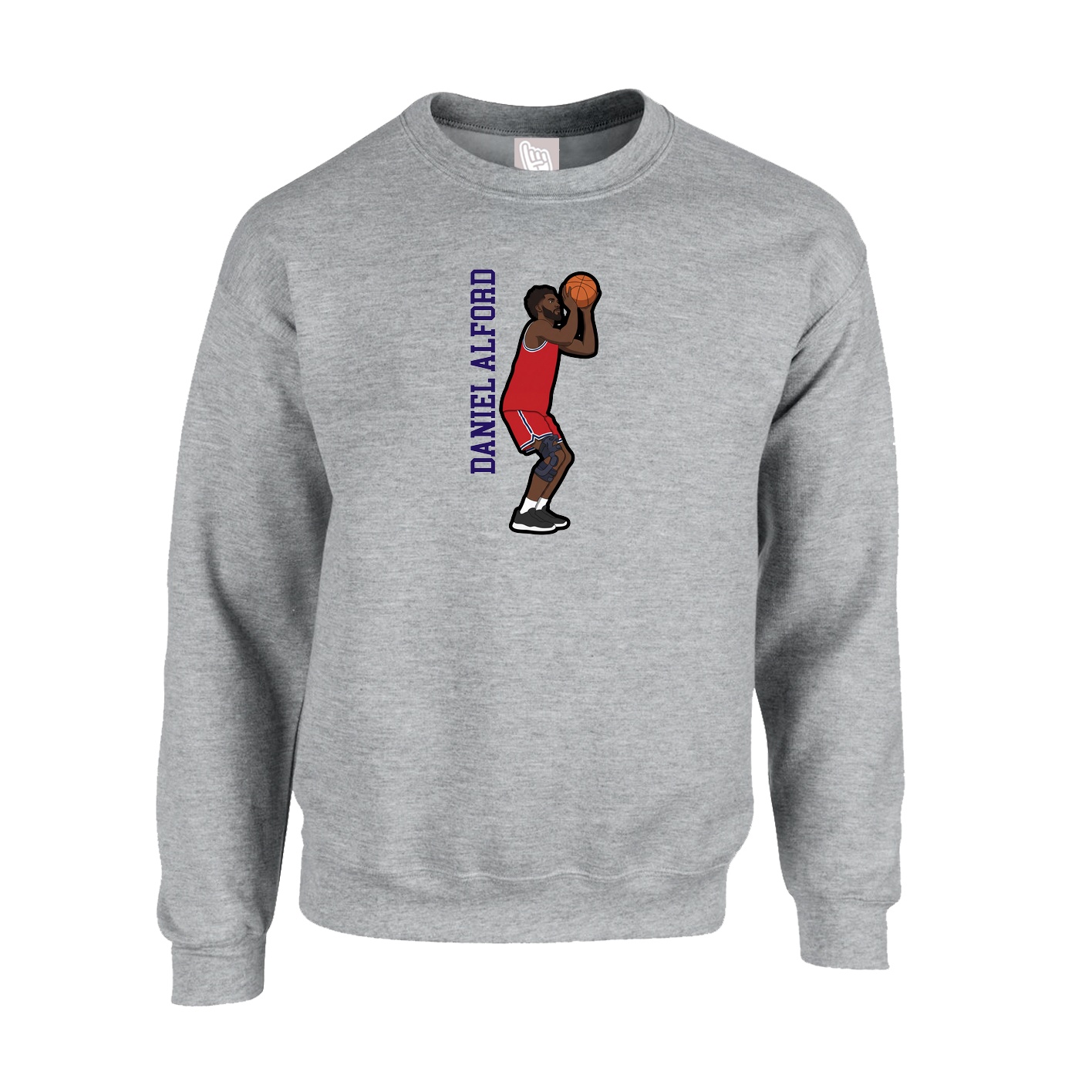 Fleece Crew — Name Vertical in Grey