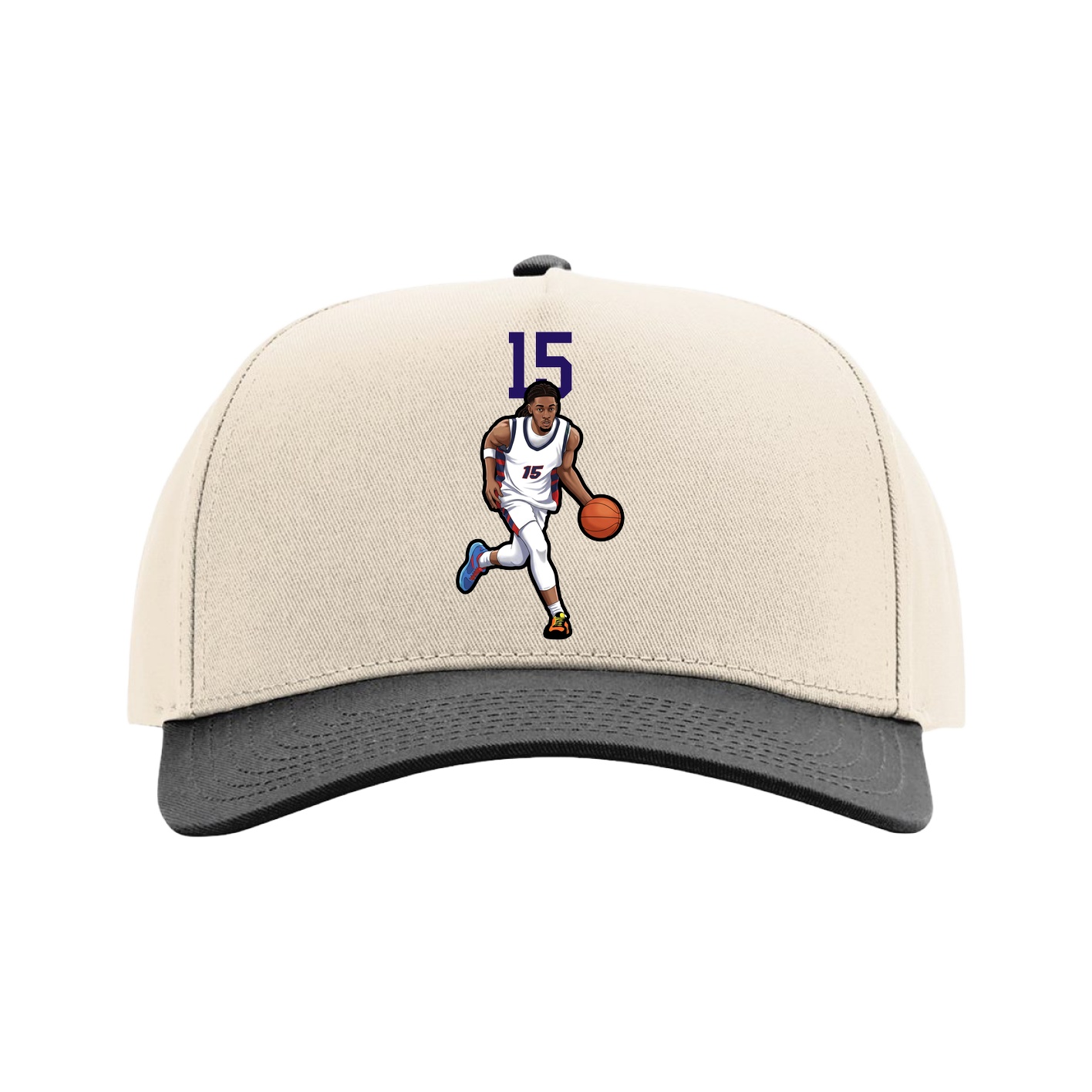 Full Fabric Five-Panel Champ Cap — Number Top in Cream/Black