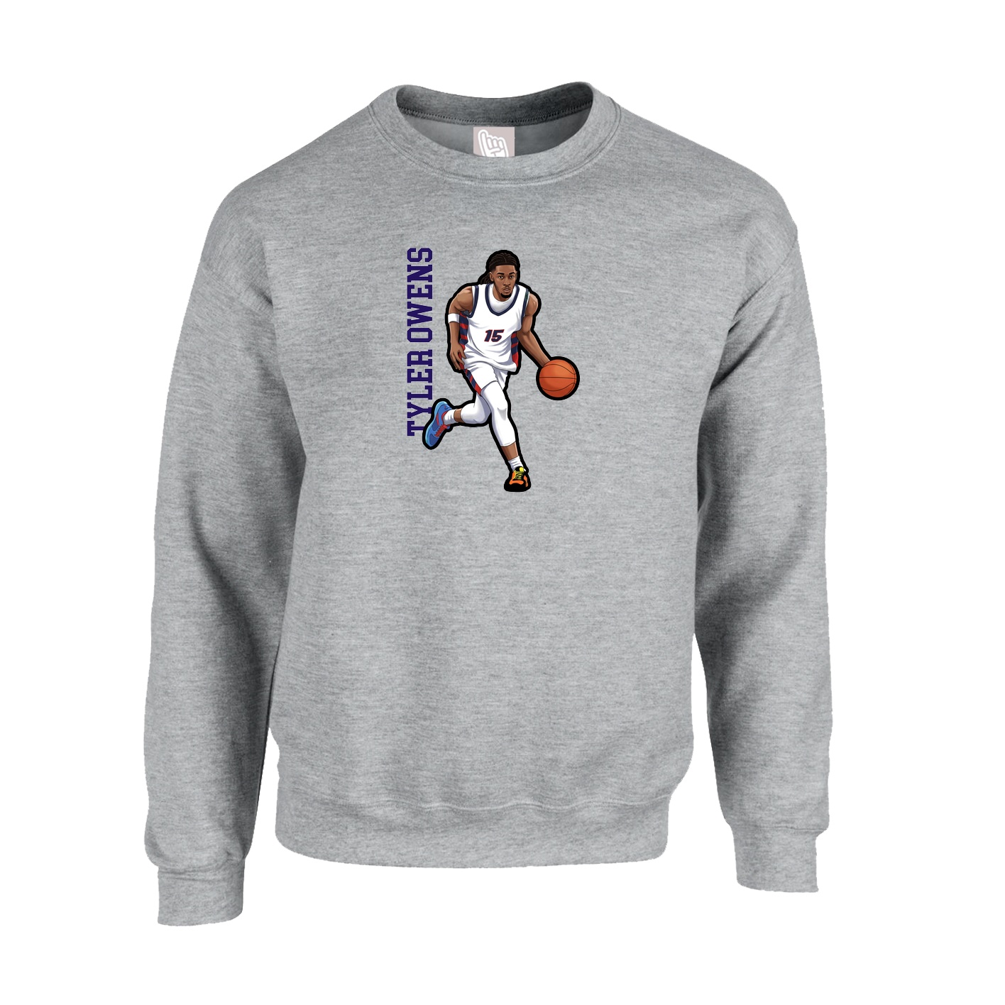 Fleece Crew — Name Vertical in Grey