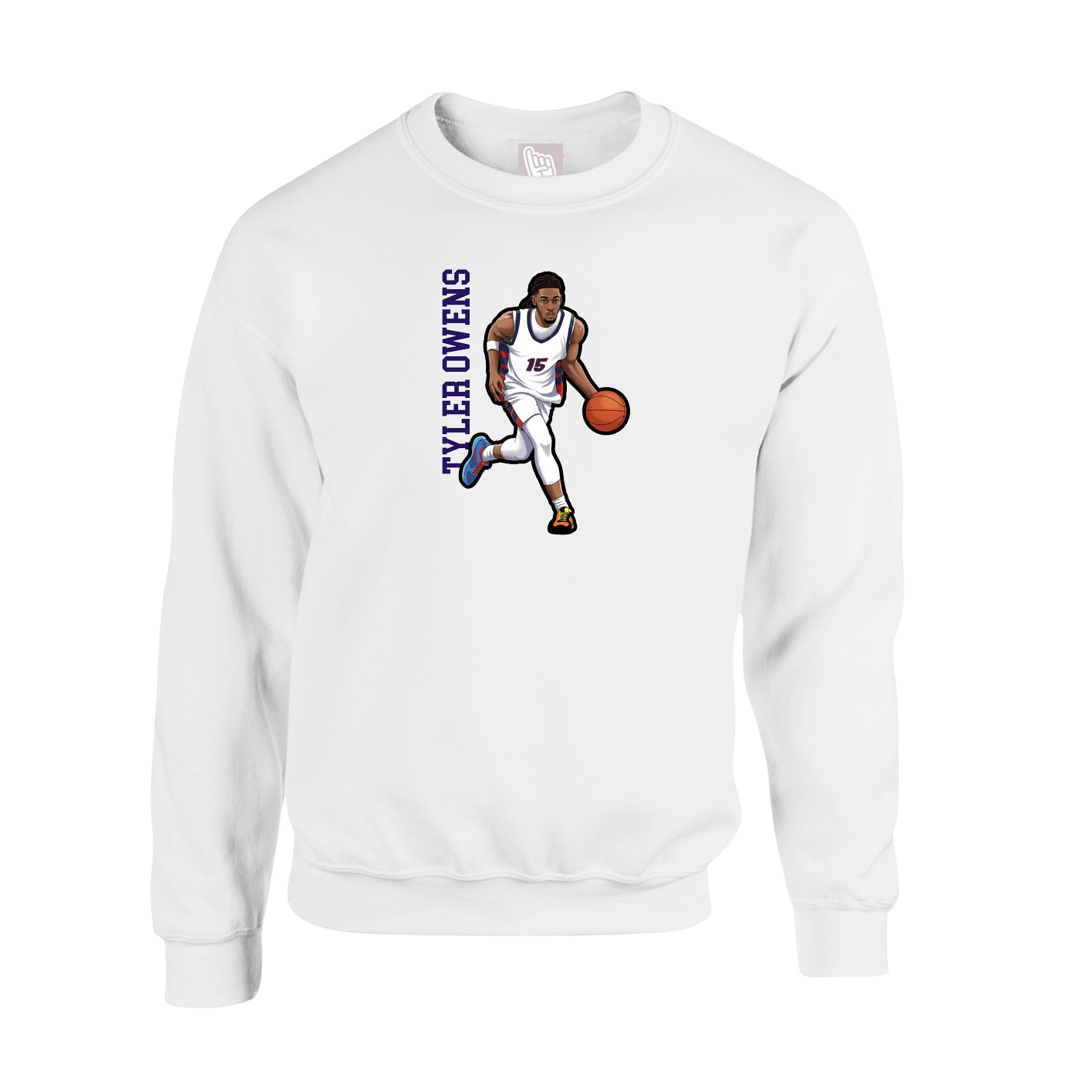 Fleece Crew — Name Vertical in White