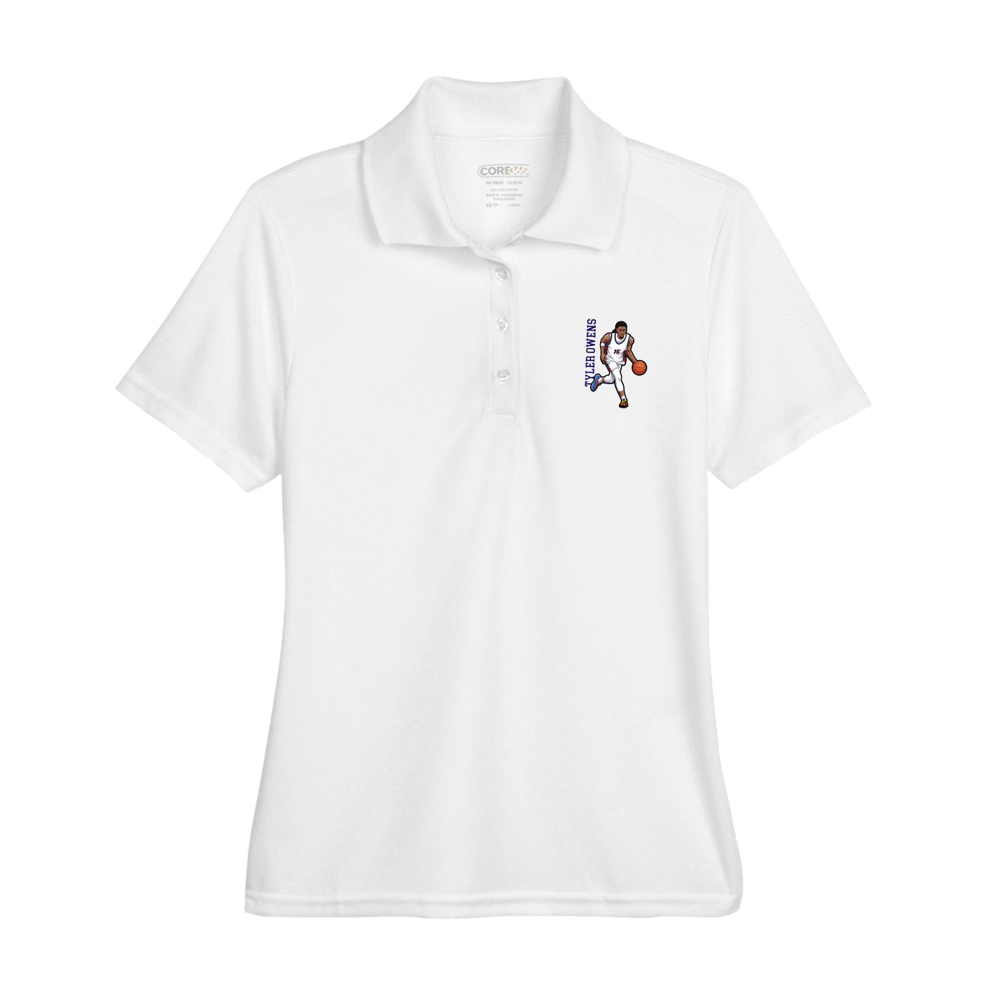 Womens Performance Polo — Name Vertical in White