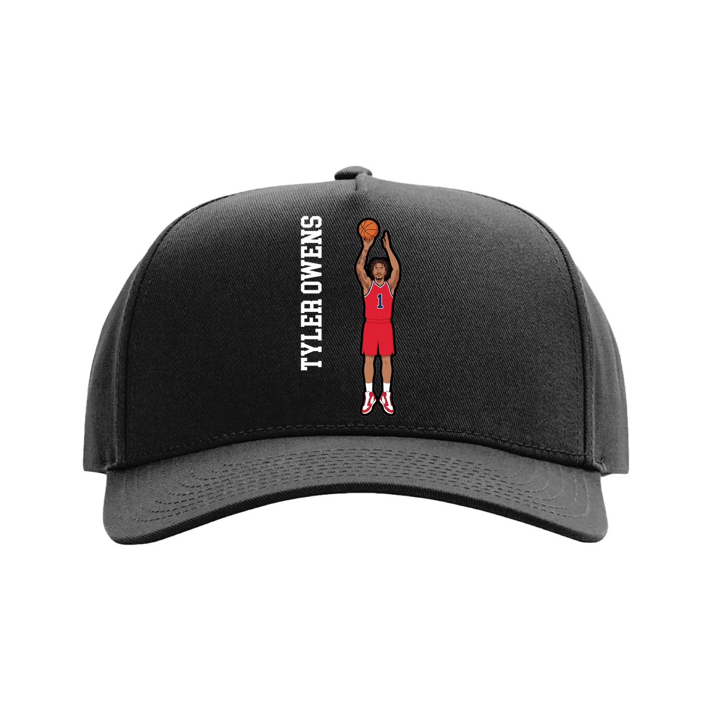 Full Fabric Five-Panel Champ Cap — Name Vertical in Black