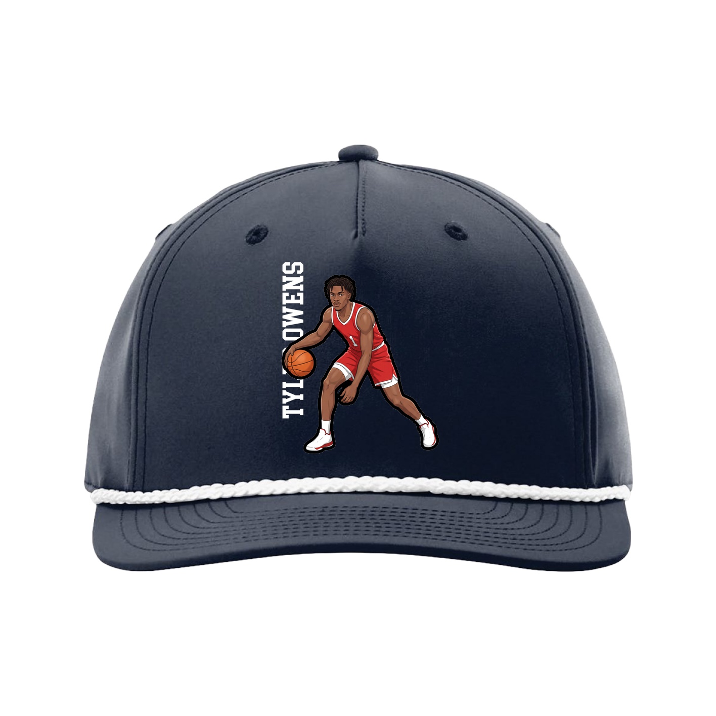 Five-Panel Classic Rope Cap — Name Vertical in Navy