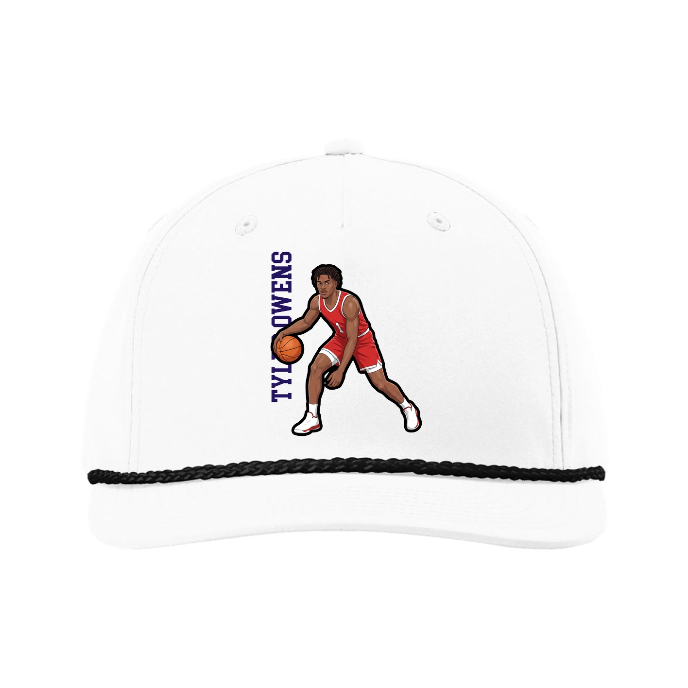 Five-Panel Classic Rope Cap — Name Vertical in White