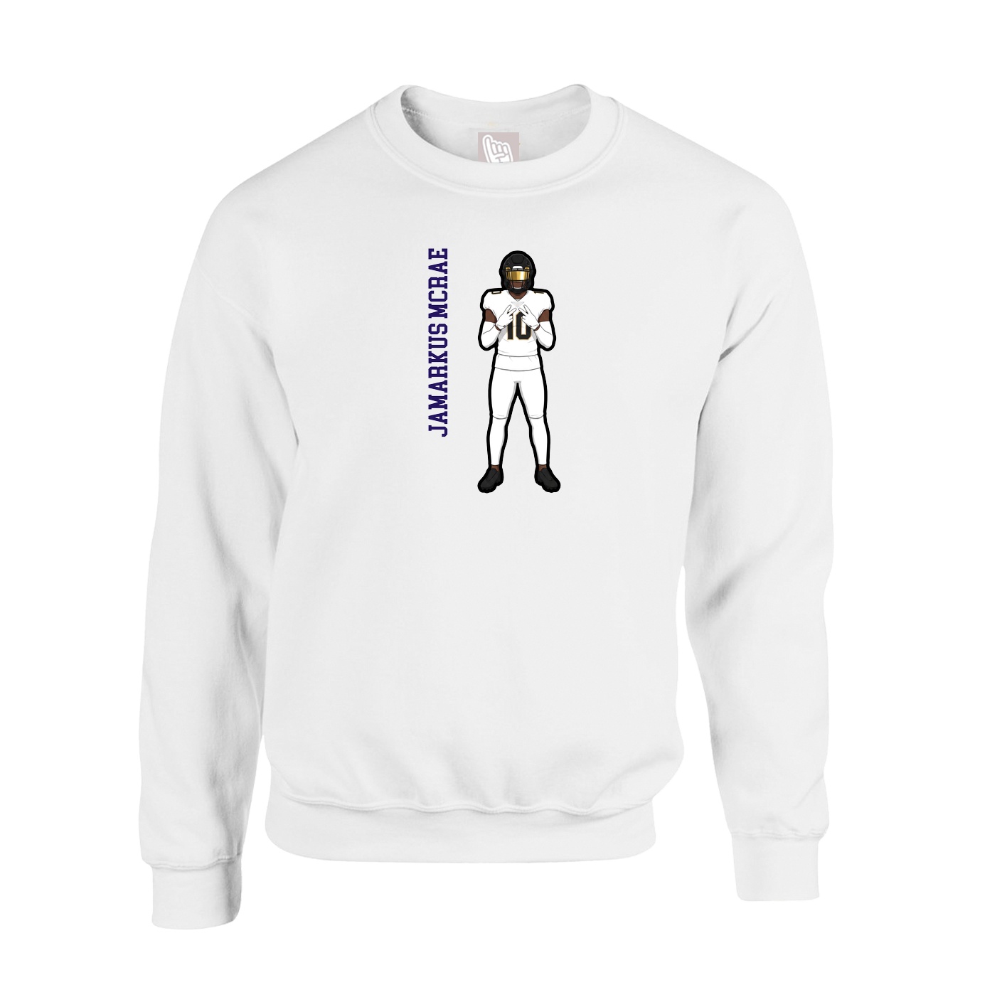 Fleece Crew — Name Vertical in White