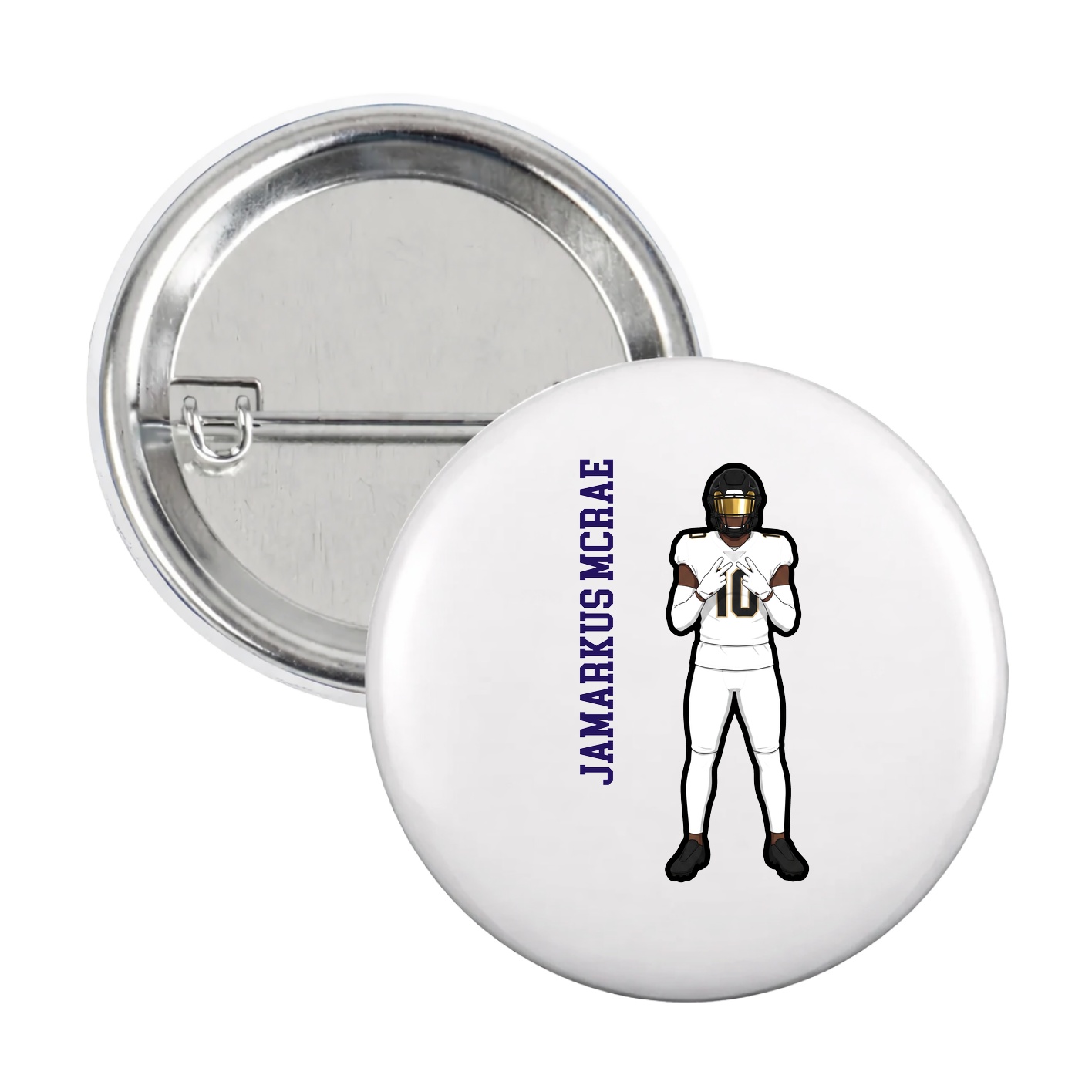Game Day Button — Name Vertical in White