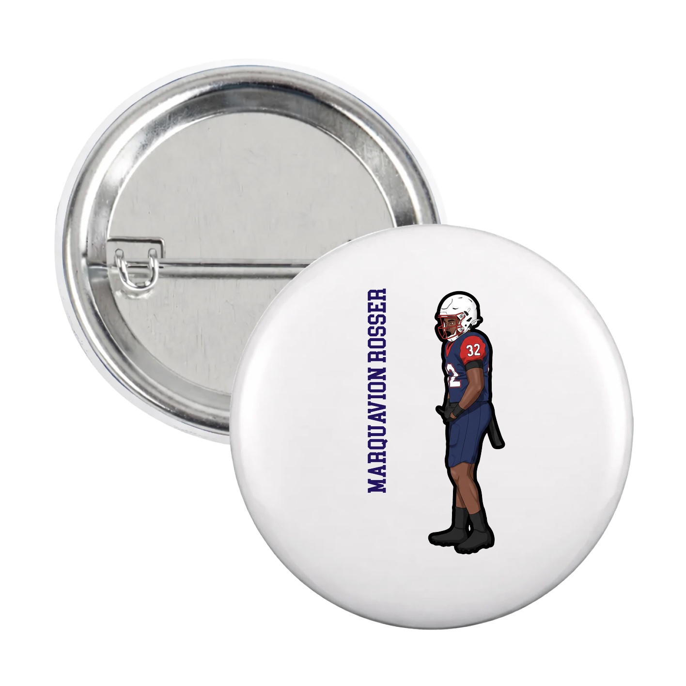 Game Day Button — Name Vertical in White