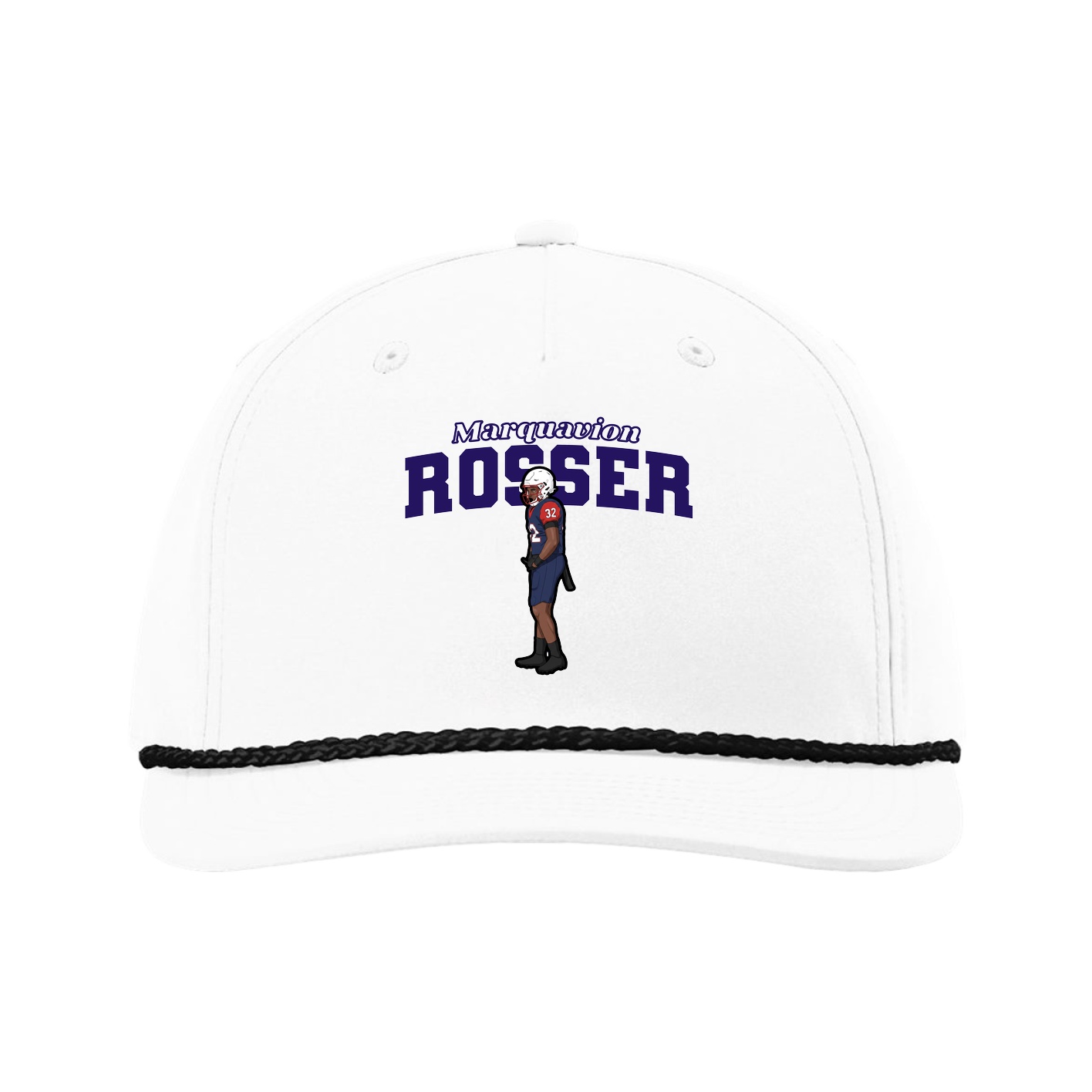 Five-Panel Classic Rope Cap — Name Arch in White