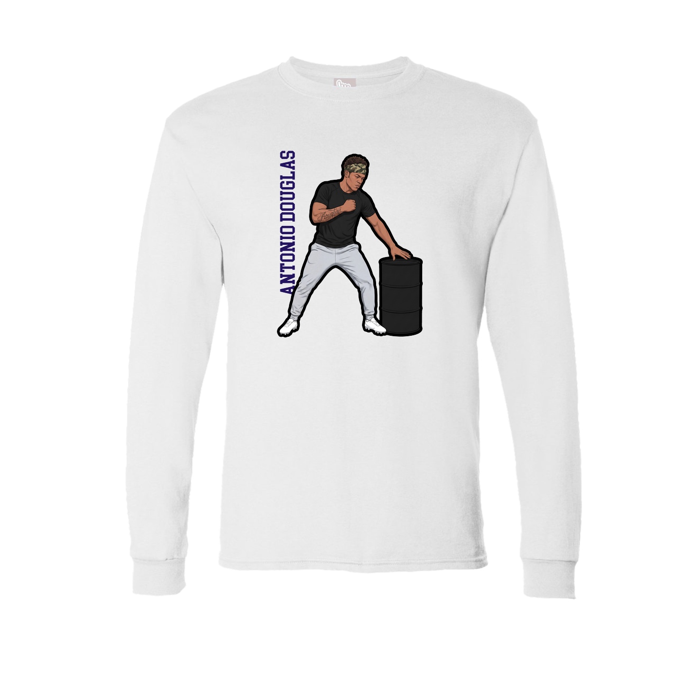 Long Sleeve Tee — Name Vertical in White