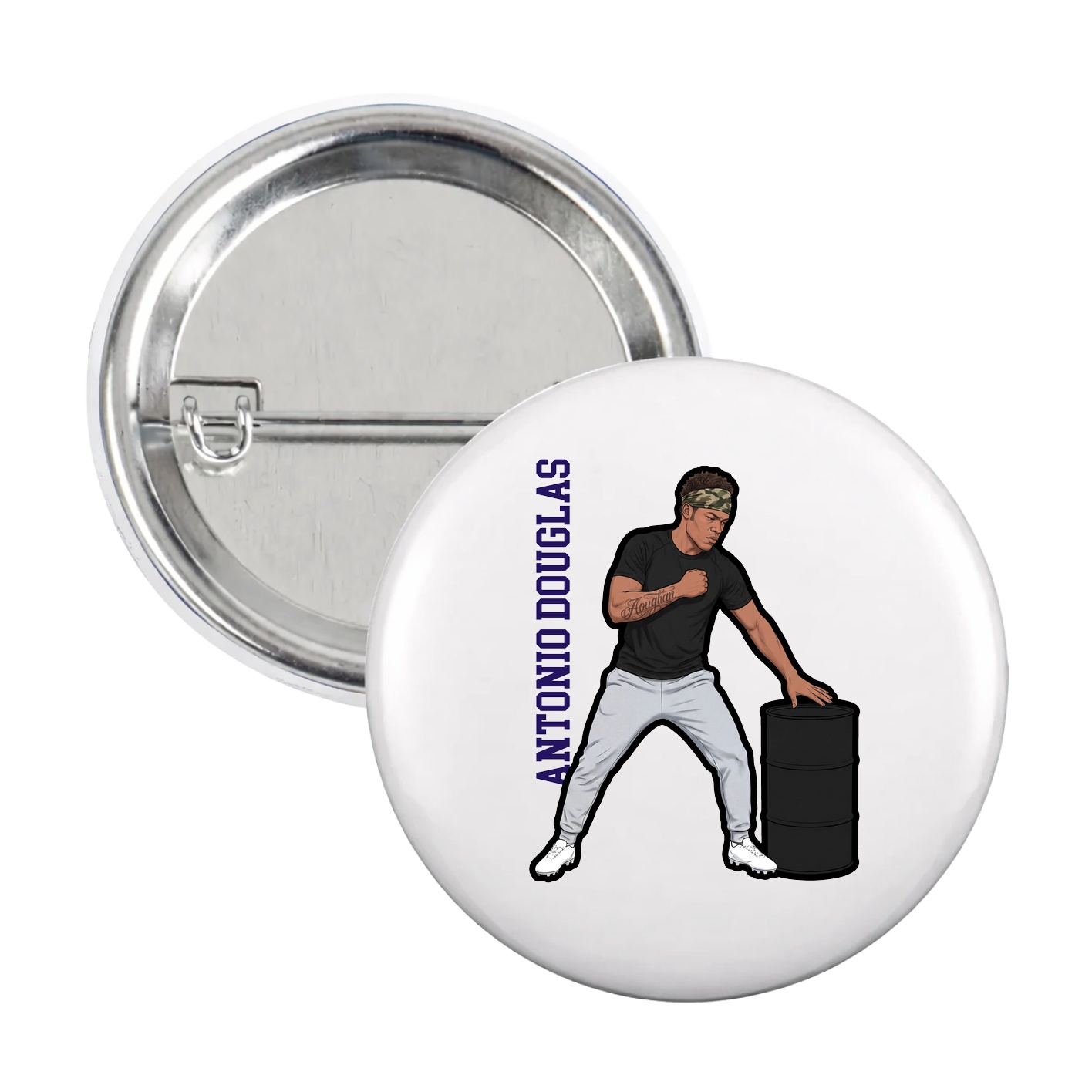 Game Day Button — Name Vertical in White