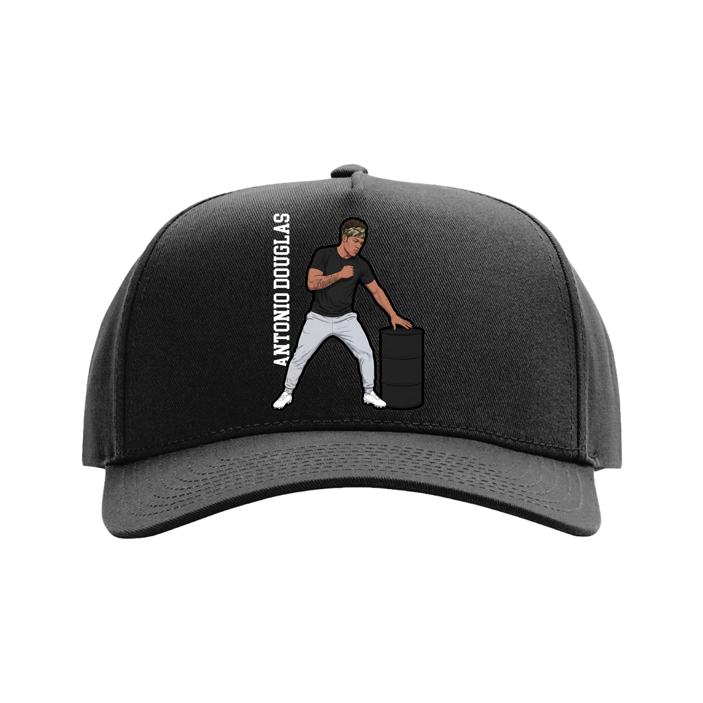 Full Fabric Five-Panel Champ Cap — Name Vertical in Black