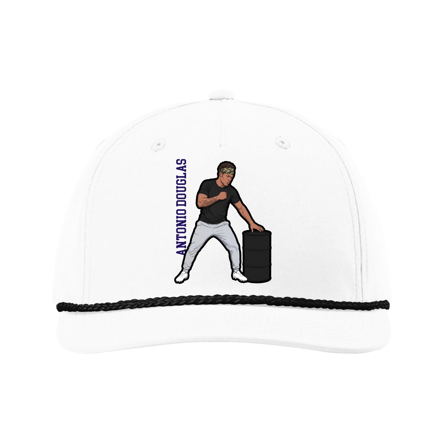 Five-Panel Classic Rope Cap — Name Vertical in White