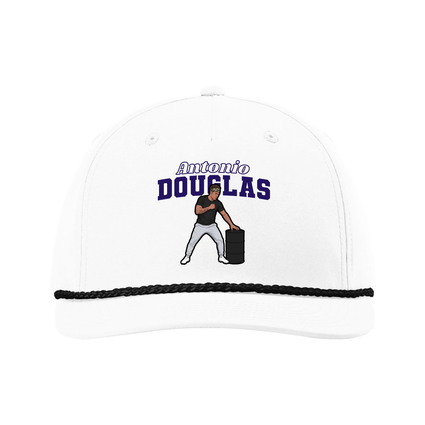 Five-Panel Classic Rope Cap — Name Arch in White