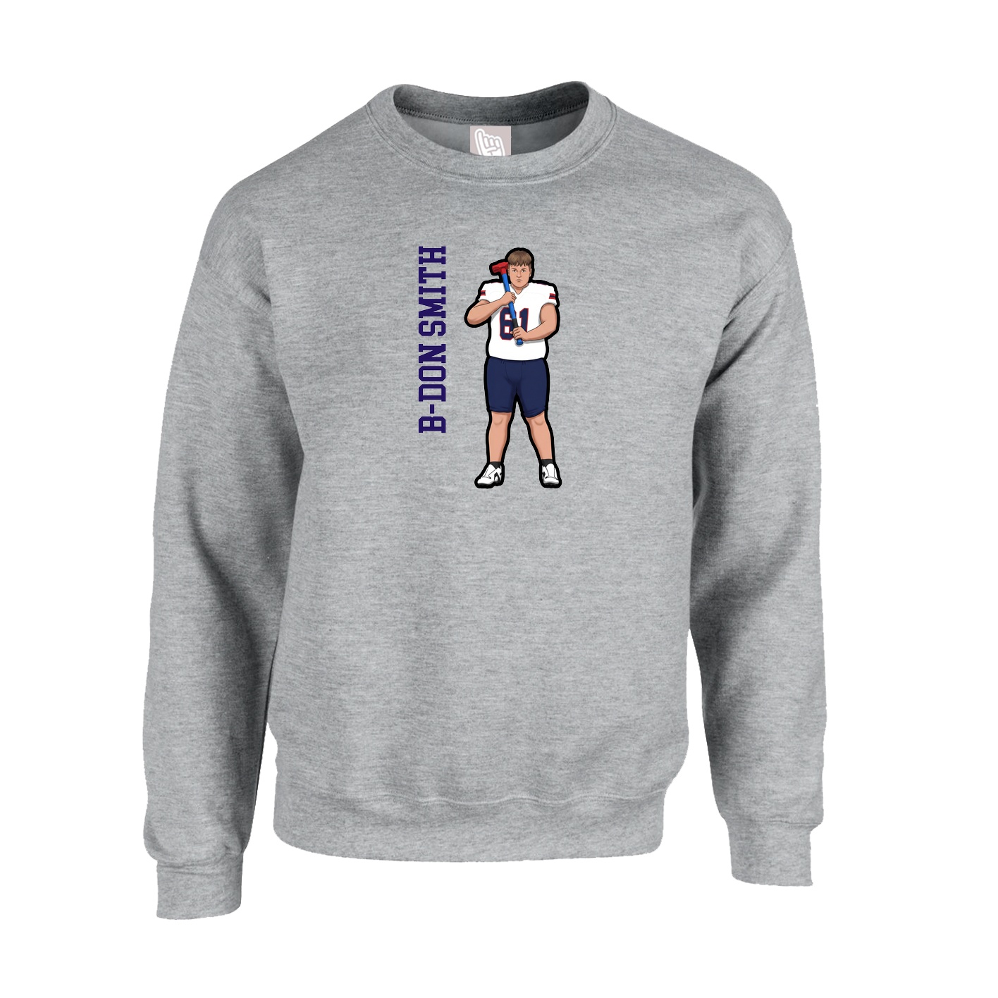 Fleece Crew — Name Vertical in Grey