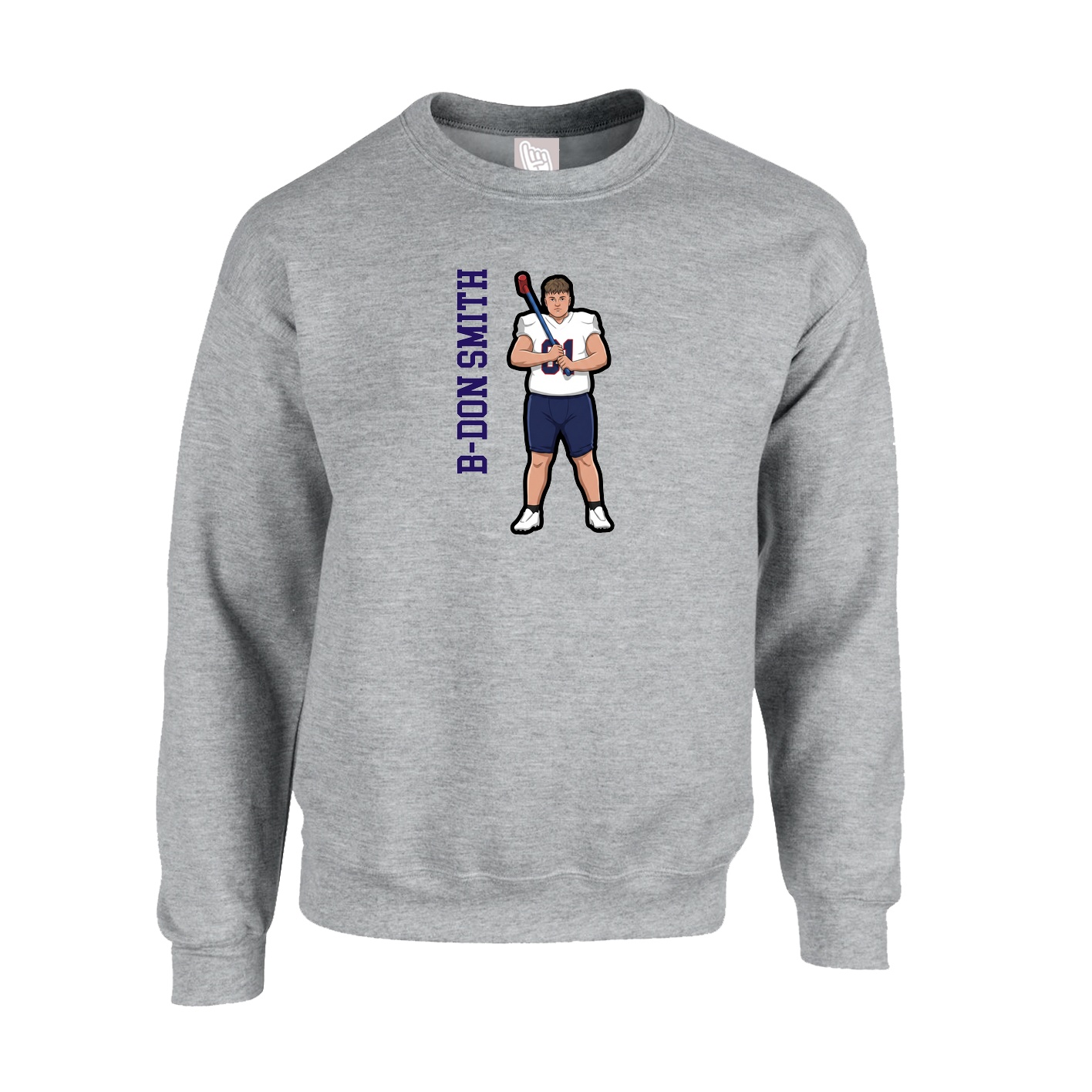 Fleece Crew — Name Vertical in Grey