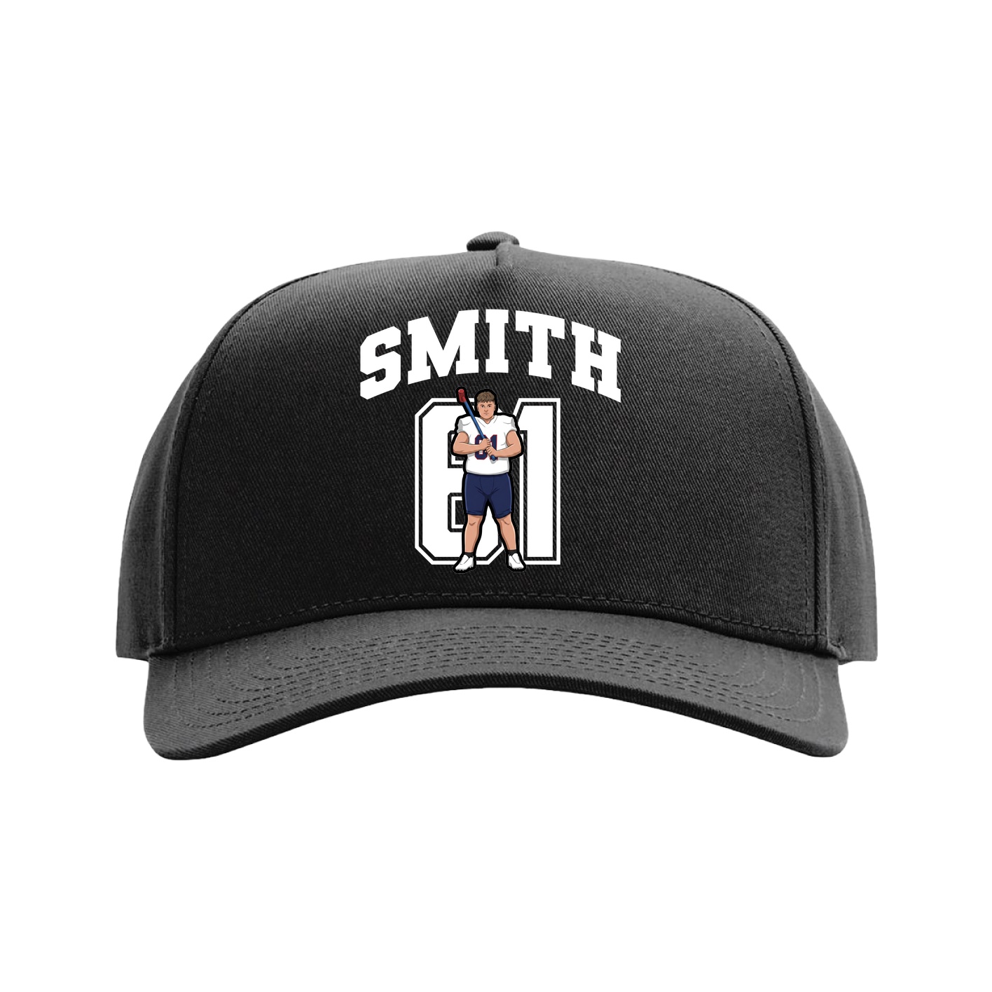 Full Fabric Five-Panel Champ Cap — Number in Black