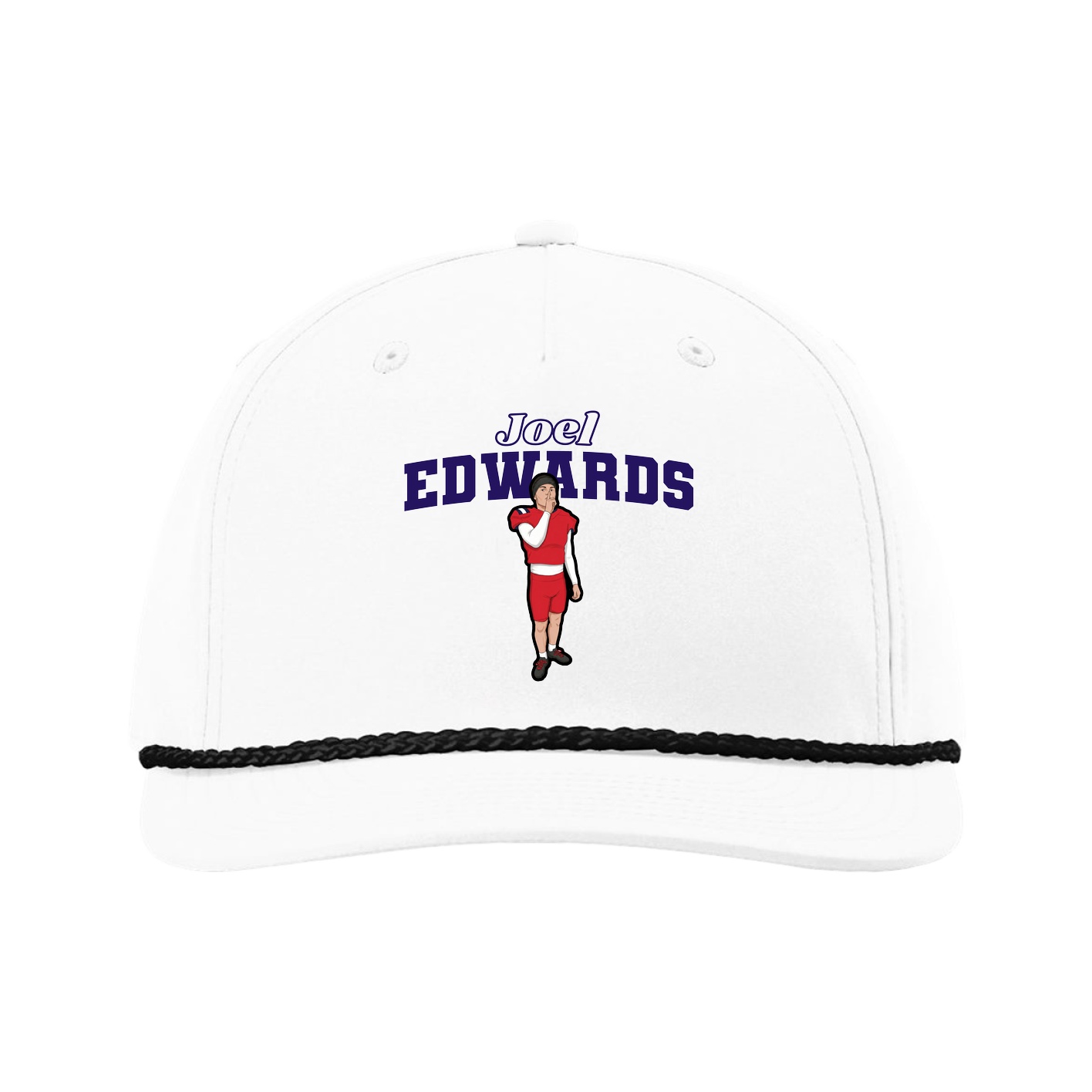Five-Panel Classic Rope Cap — Name Arch in White