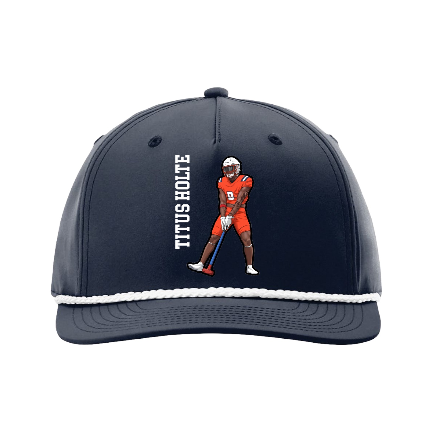 Five-Panel Classic Rope Cap — Name Vertical in Navy