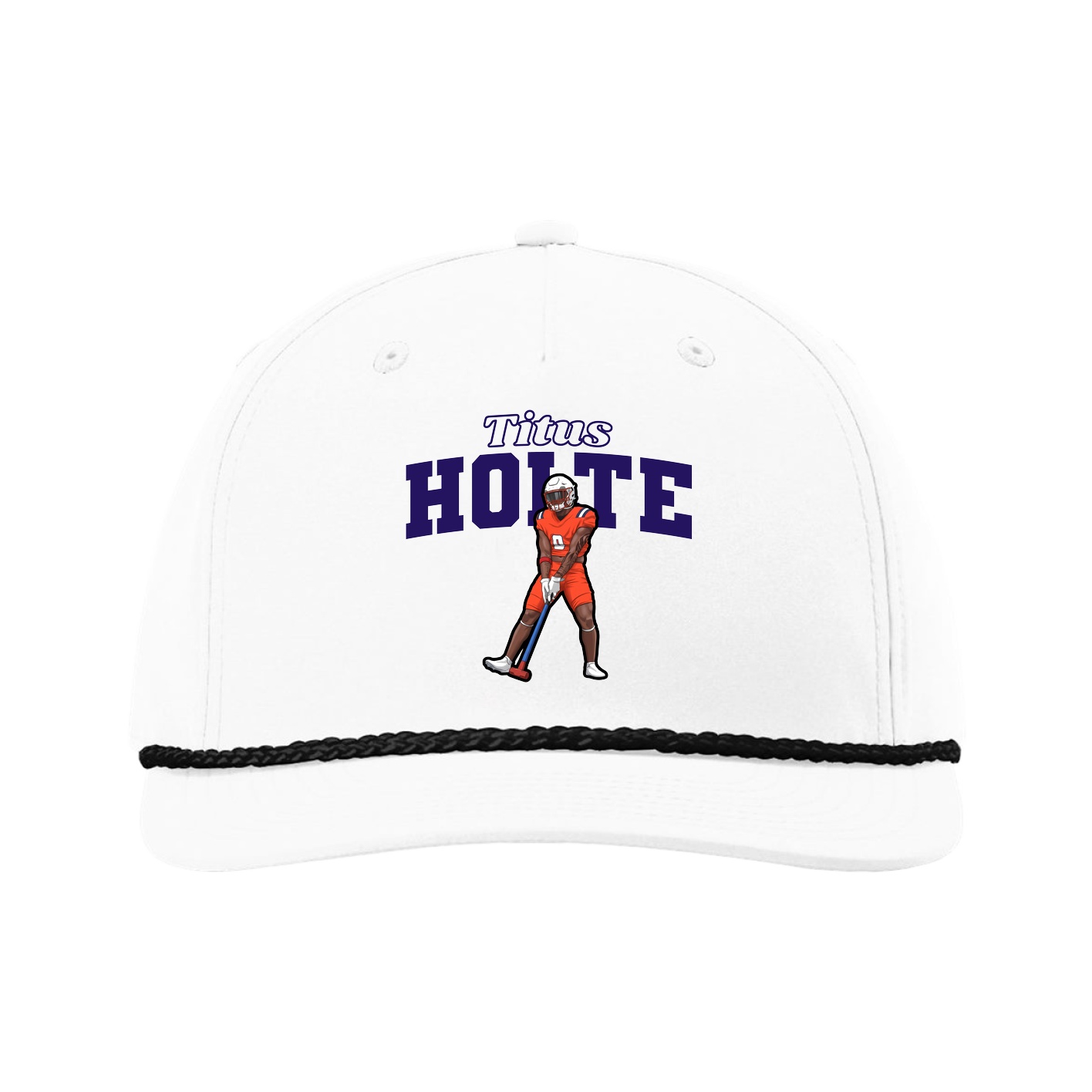 Five-Panel Classic Rope Cap — Name Arch in White